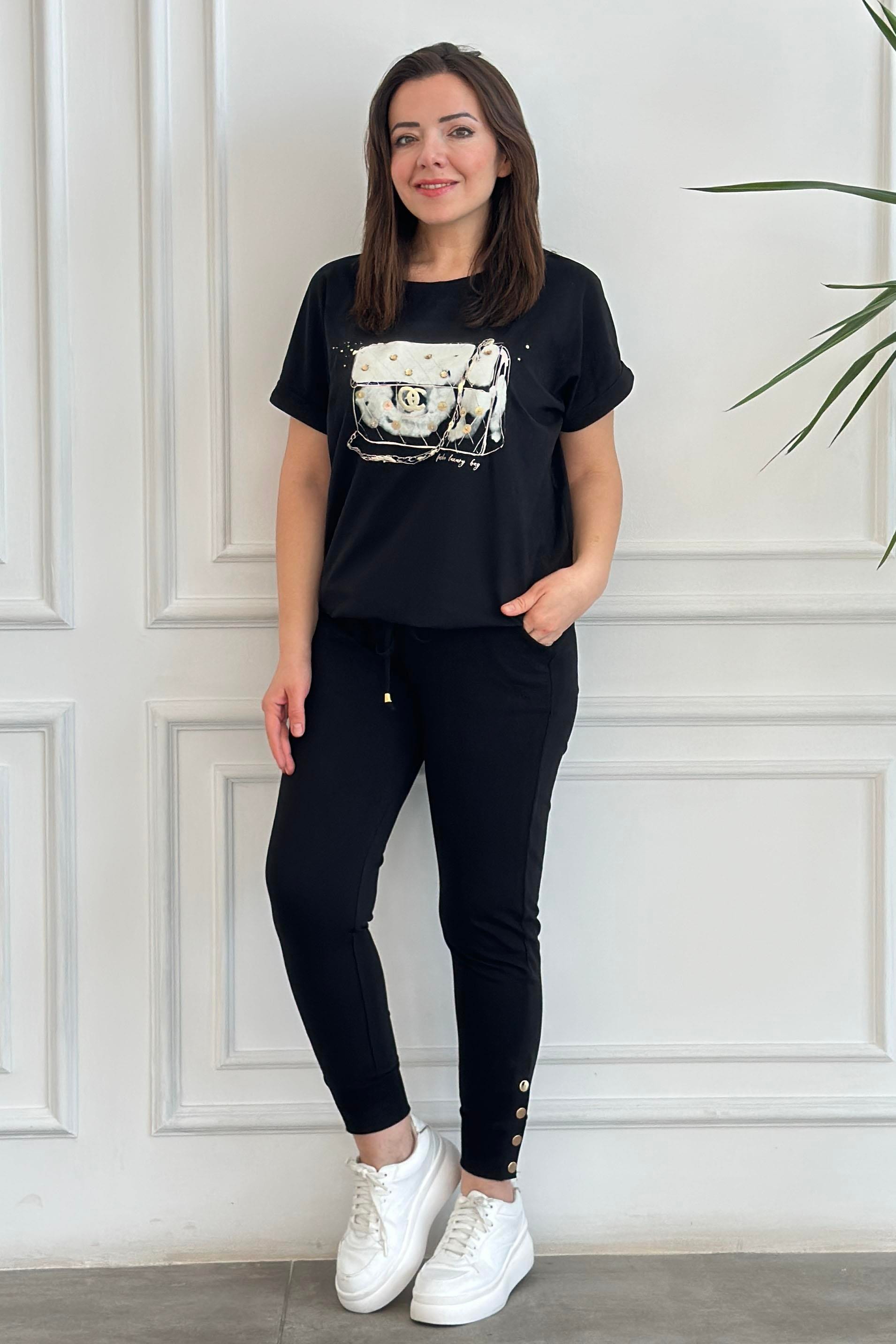 Beli Bağlamalı Önü Çanta Taş Detaylı T-Shirt