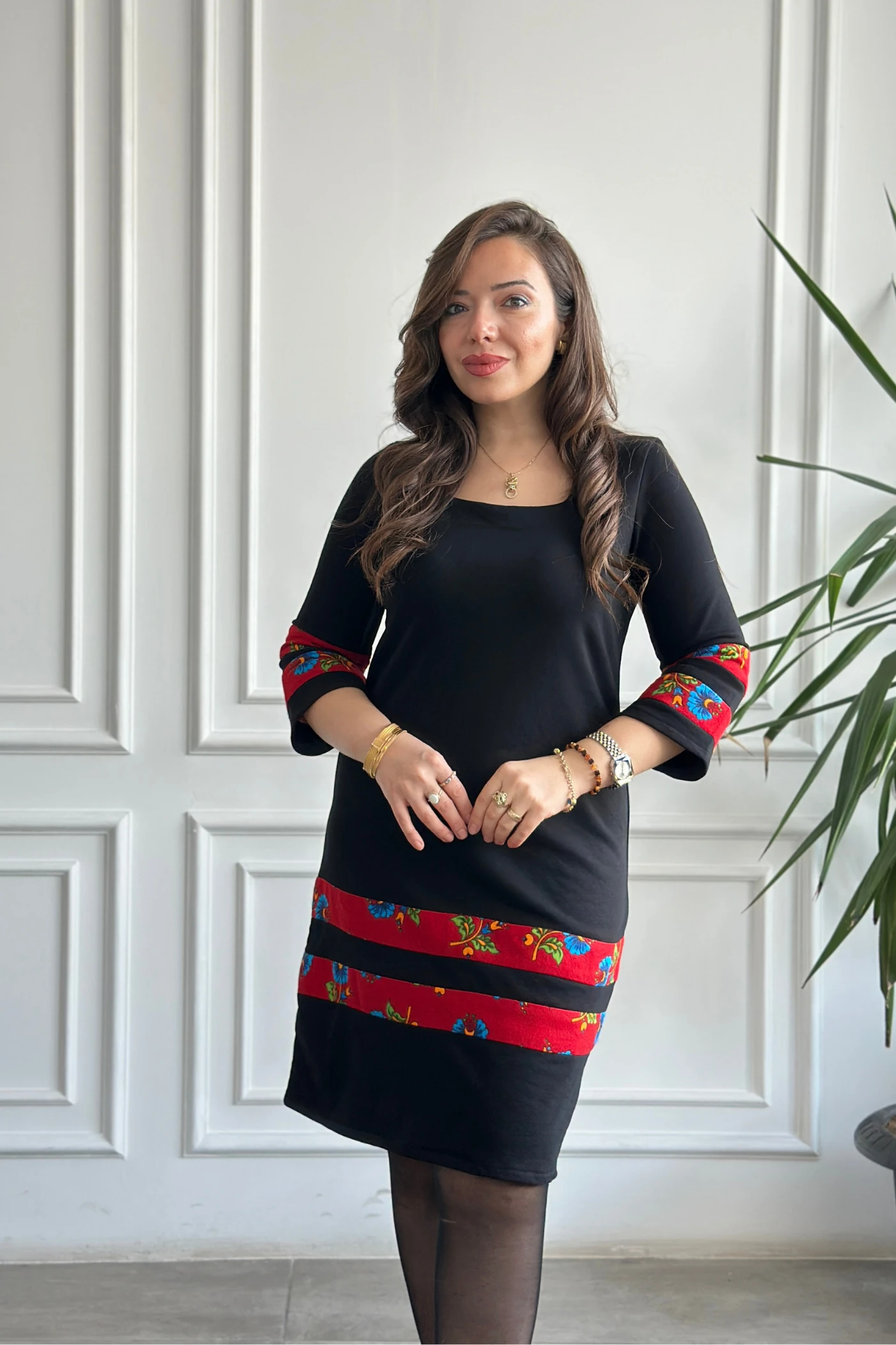 Etek Ve Kol Pazen Detaylı Pamuk Elbise