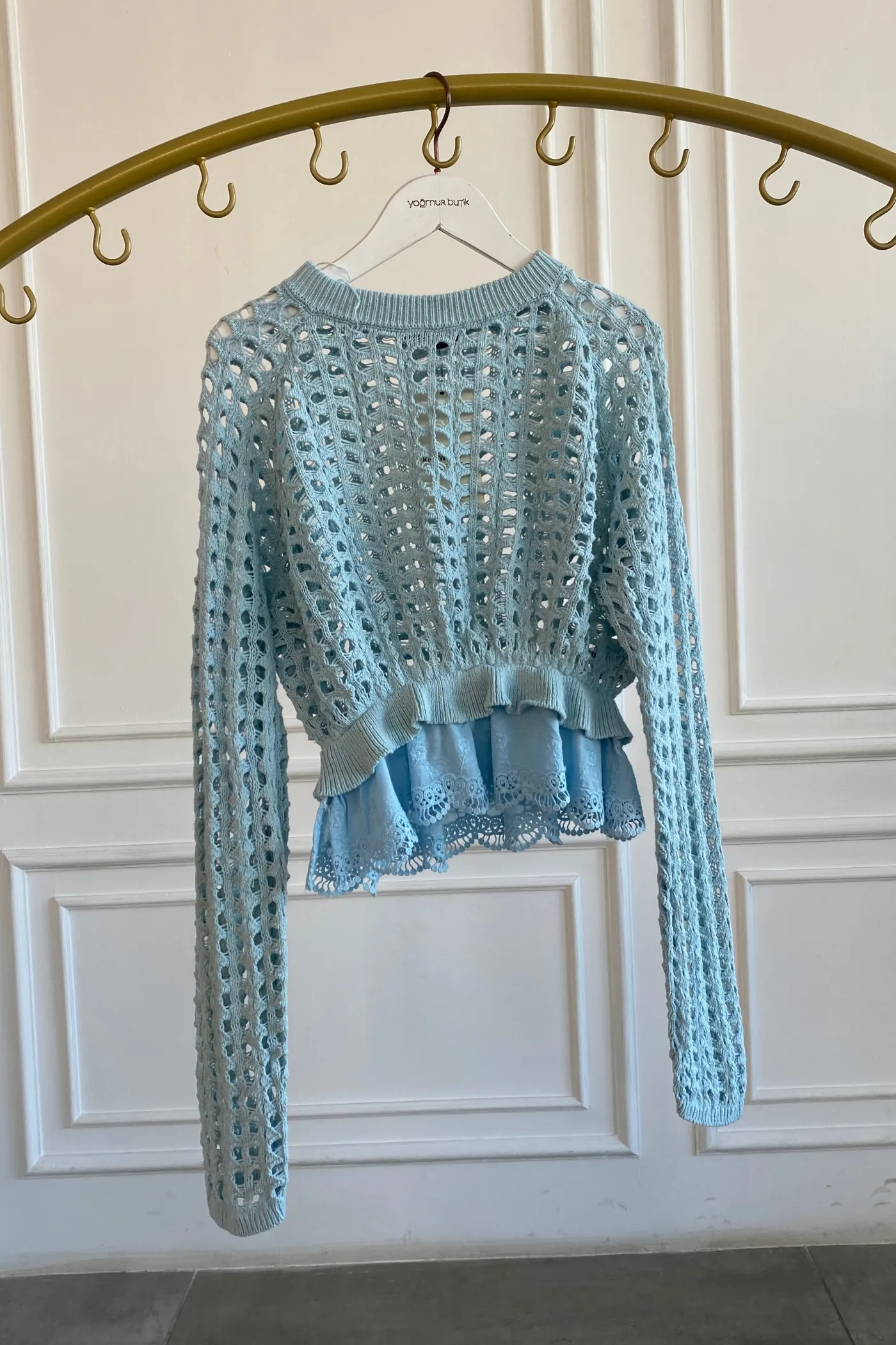 Brode Detaylı Triko  - BEBE MAVISI