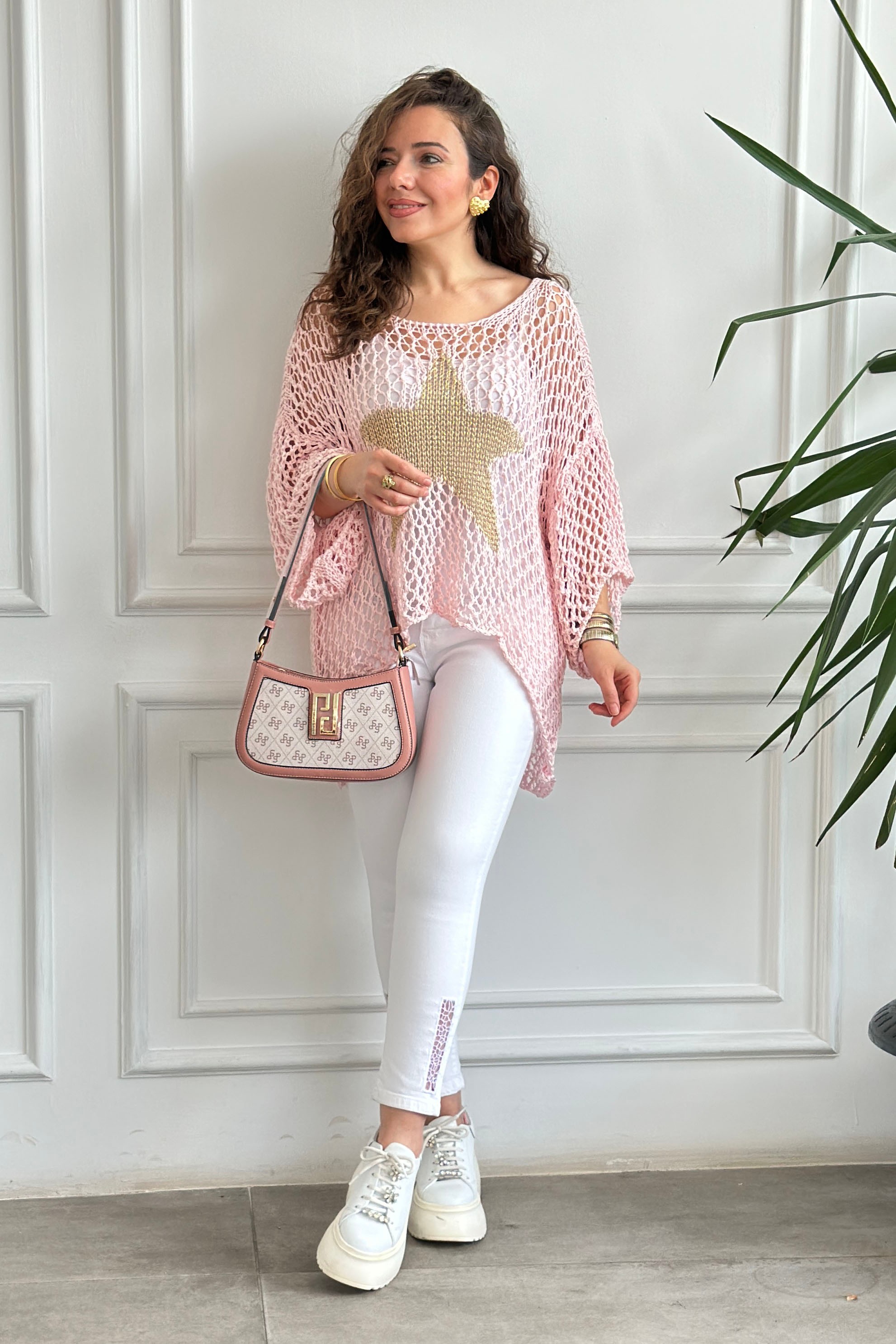 Yıldız Desen Merserize Triko - PEMBE