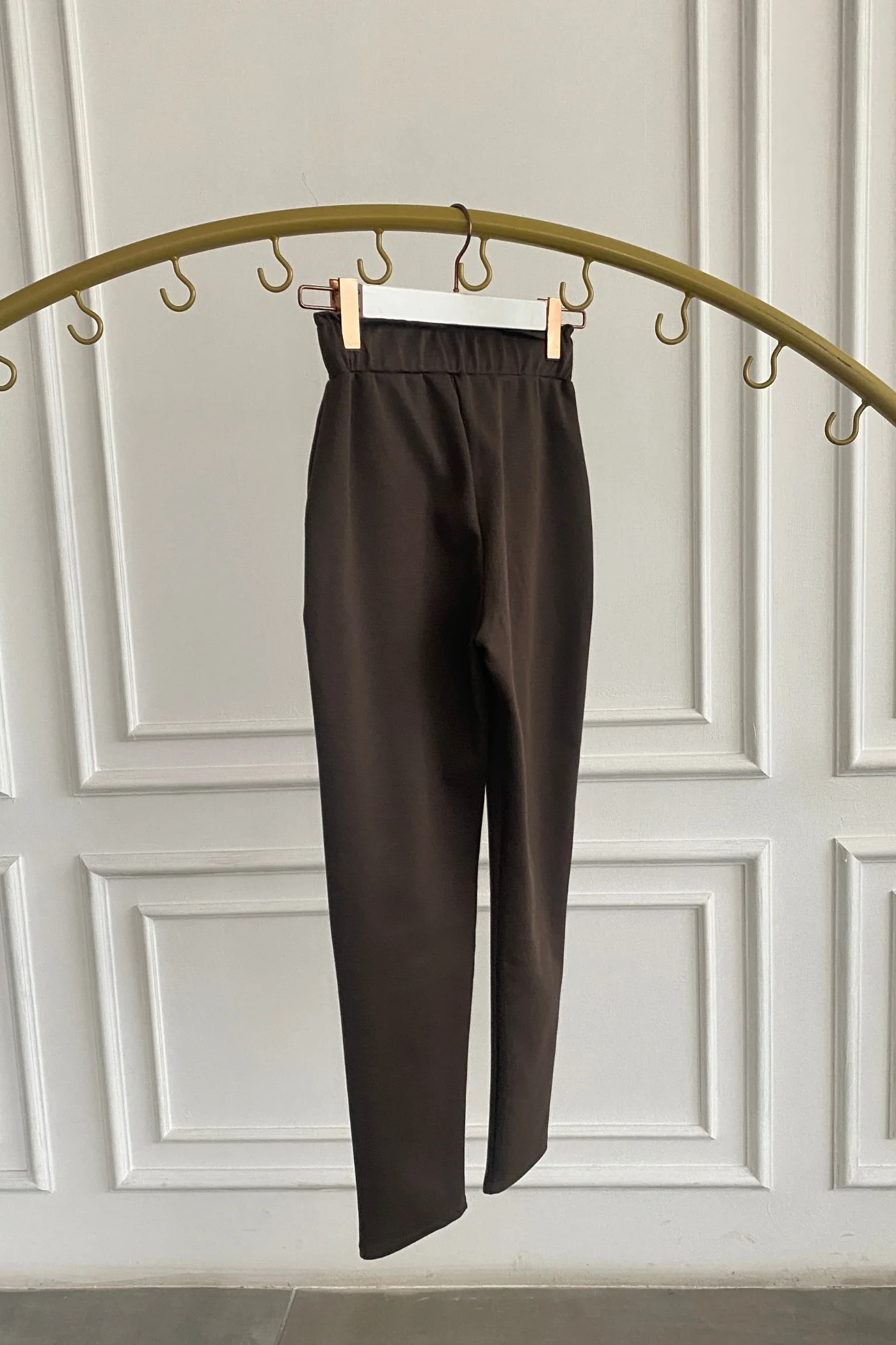 Yandan Cepli Paça Yırtmaç Detaylı Çelik Örme Tayt Pantolon - KAHVERENGI