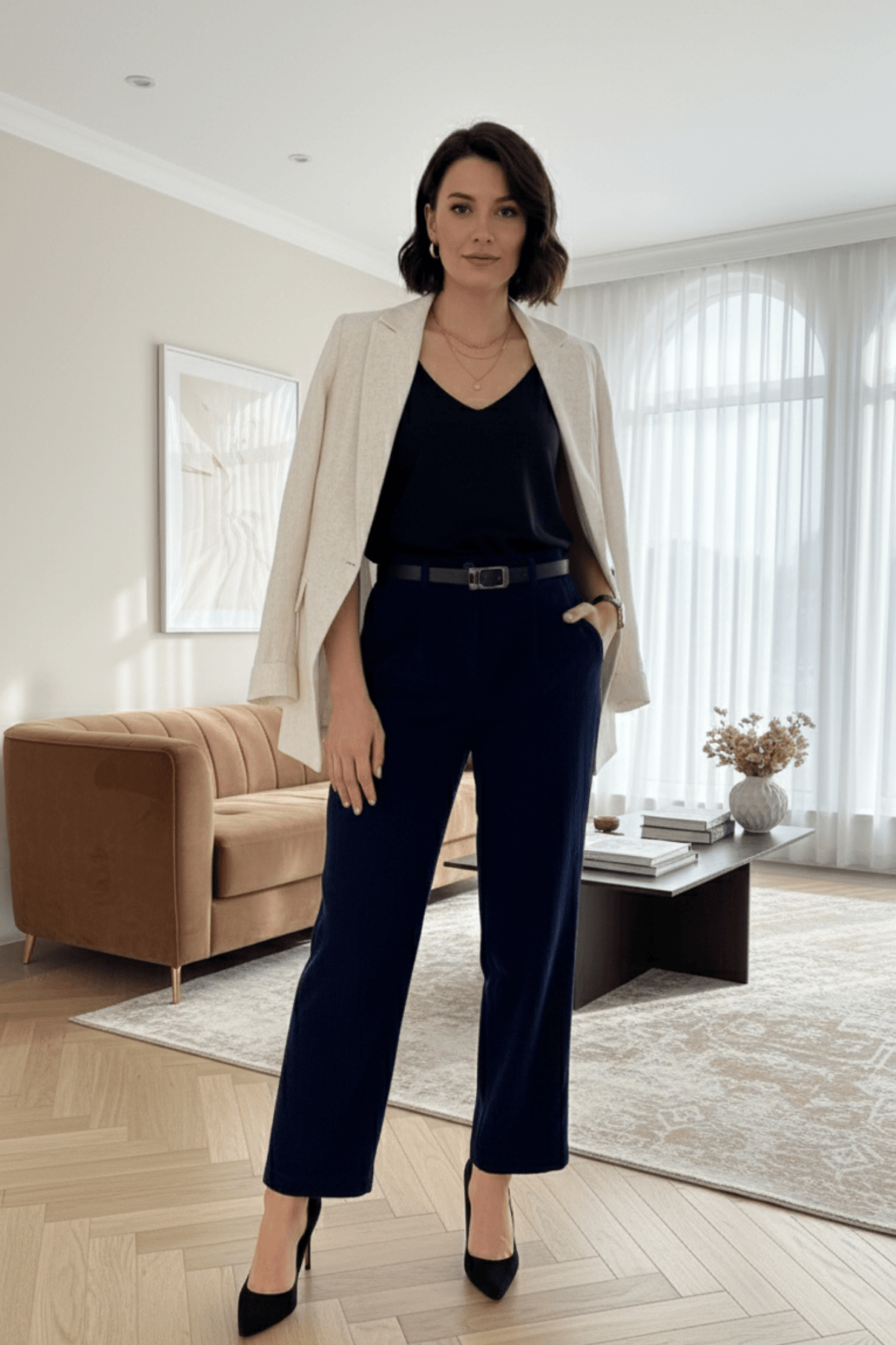 Kemerli Havuç Paça Kadife Pantolon