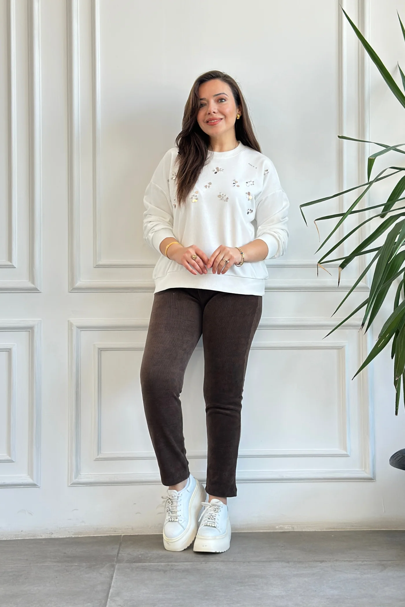 Beli Lastikli Kadife Dar paça Pantolon