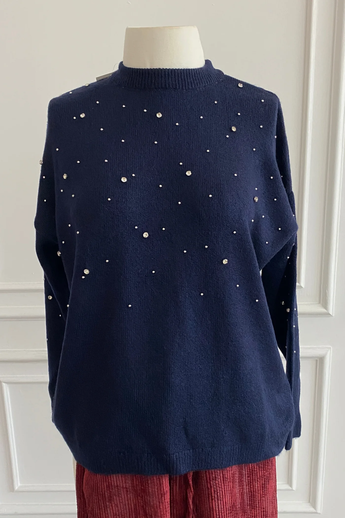 Bisiklet Yaka Taş Detaylı Kazak