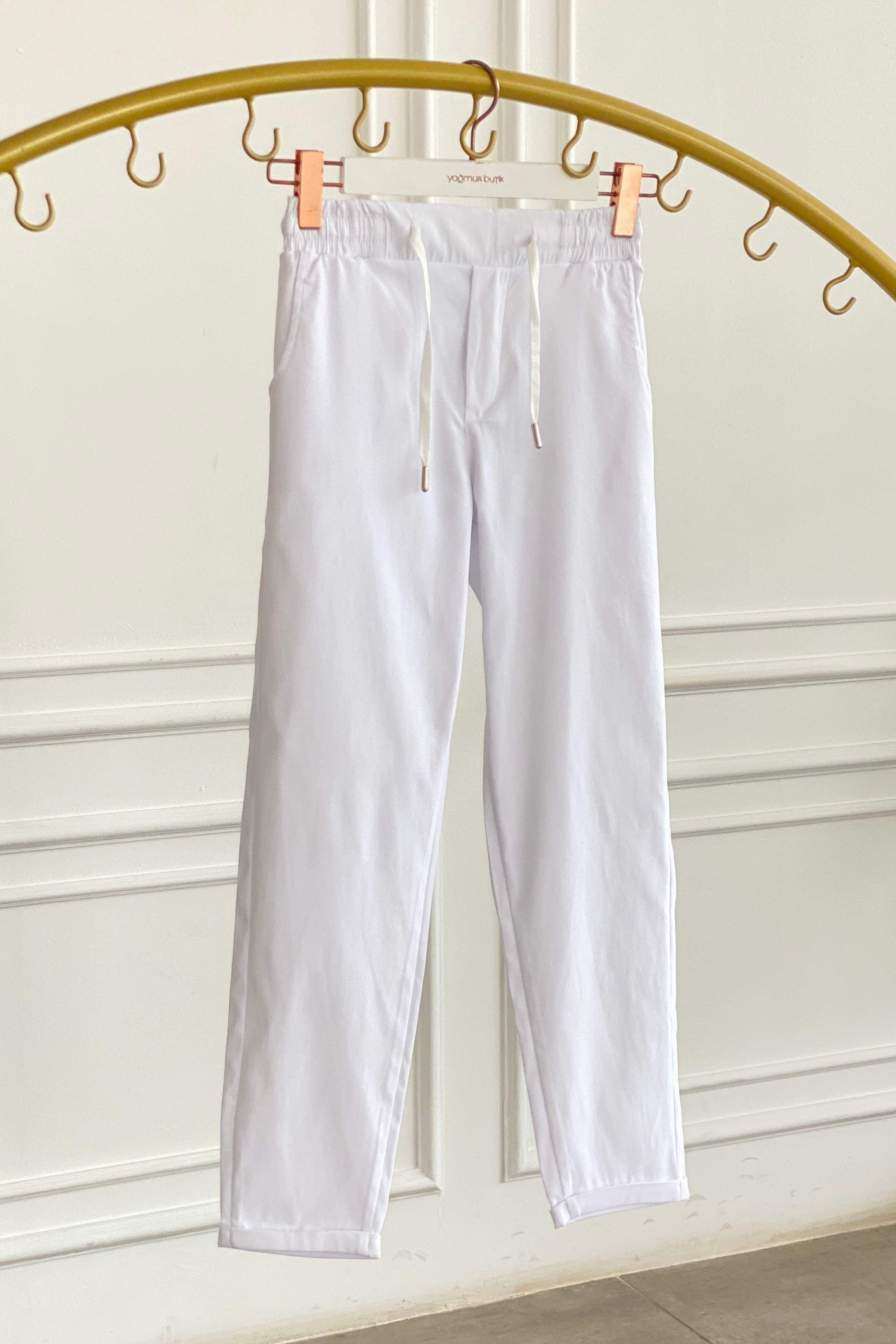 Duble Paça Yandan Cepli Spor Pantolon - BEYAZ