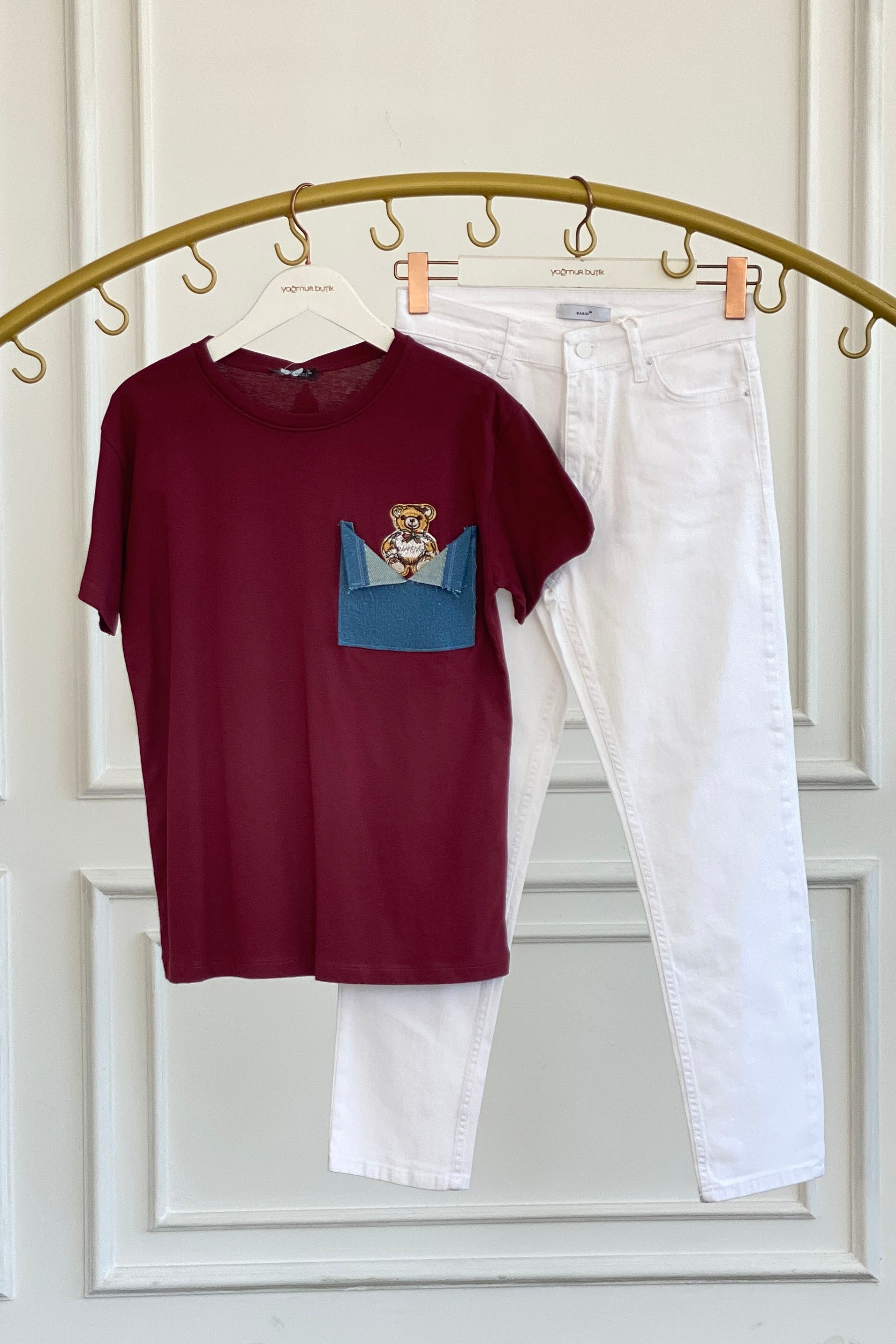 Cebi Ayıcık İşlemeli Kot Detaylı T-Shirt