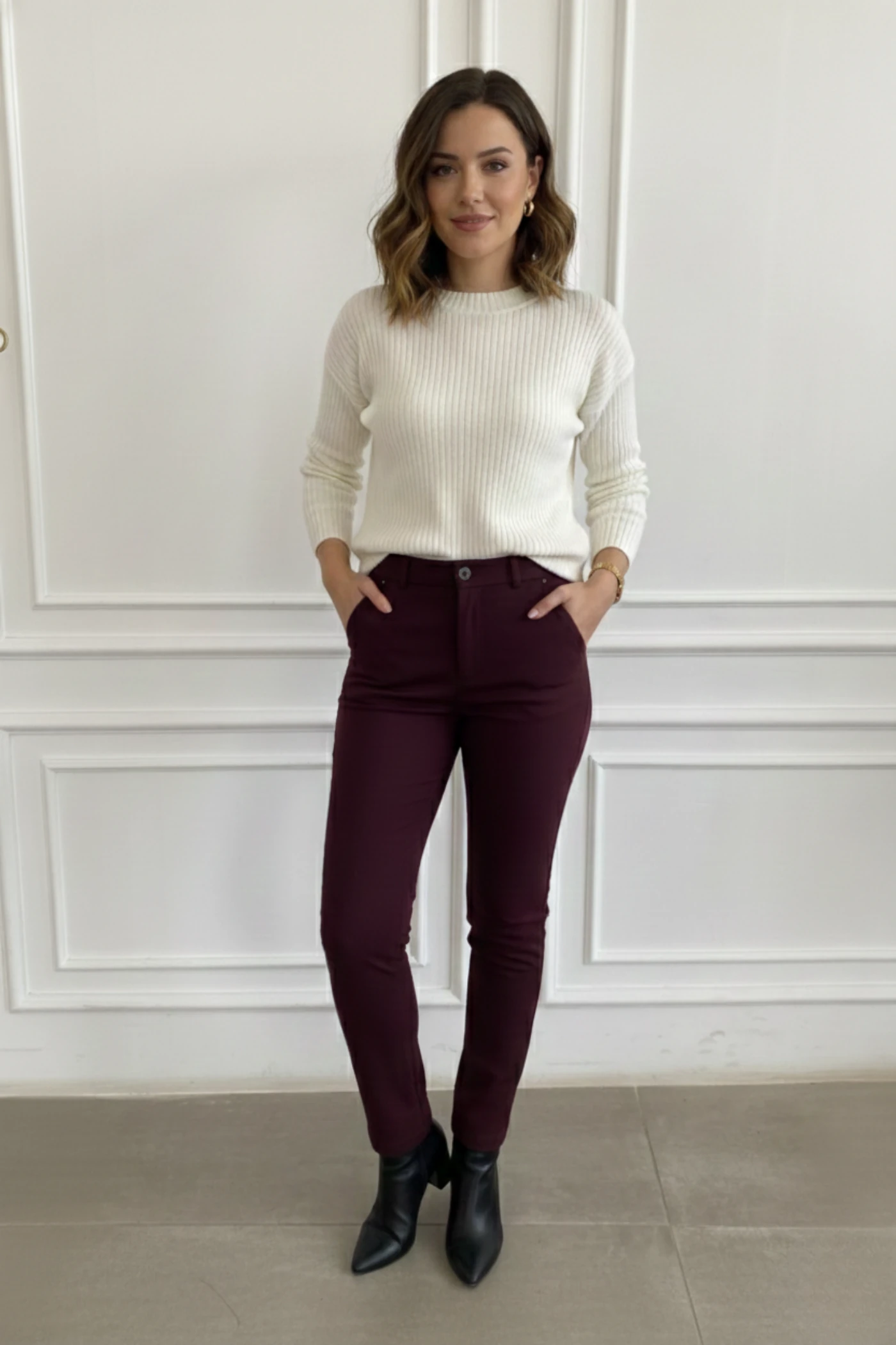 Puntorema En Boy Likralı Spor Pantolon - BORDO