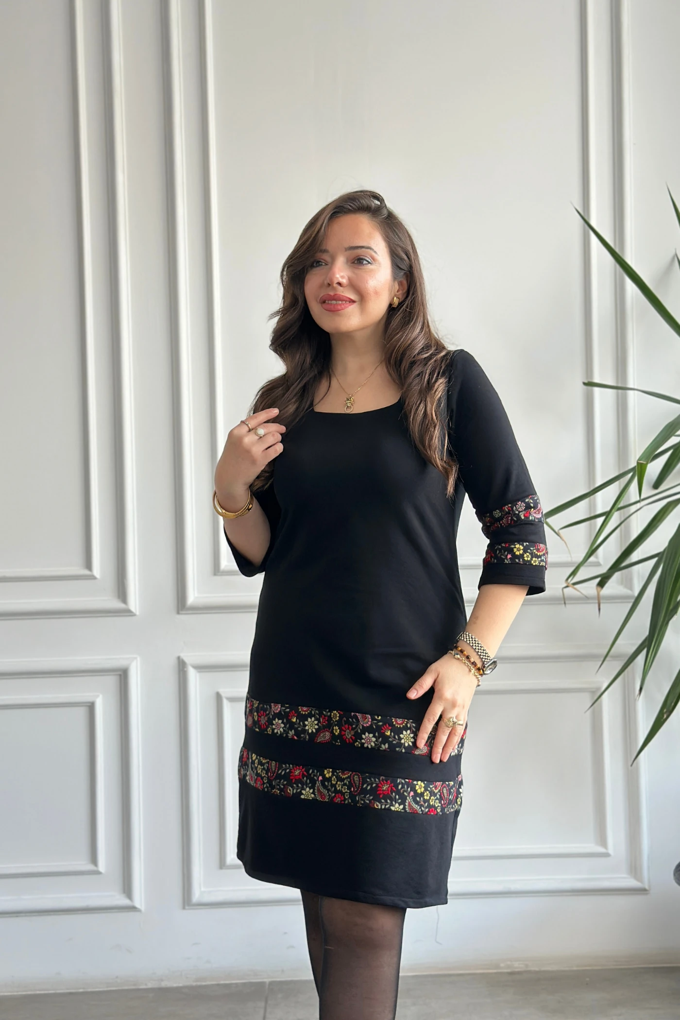 Etek Ve Kol Pazen Detaylı Pamuk Elbise - MINT KIRMIZI