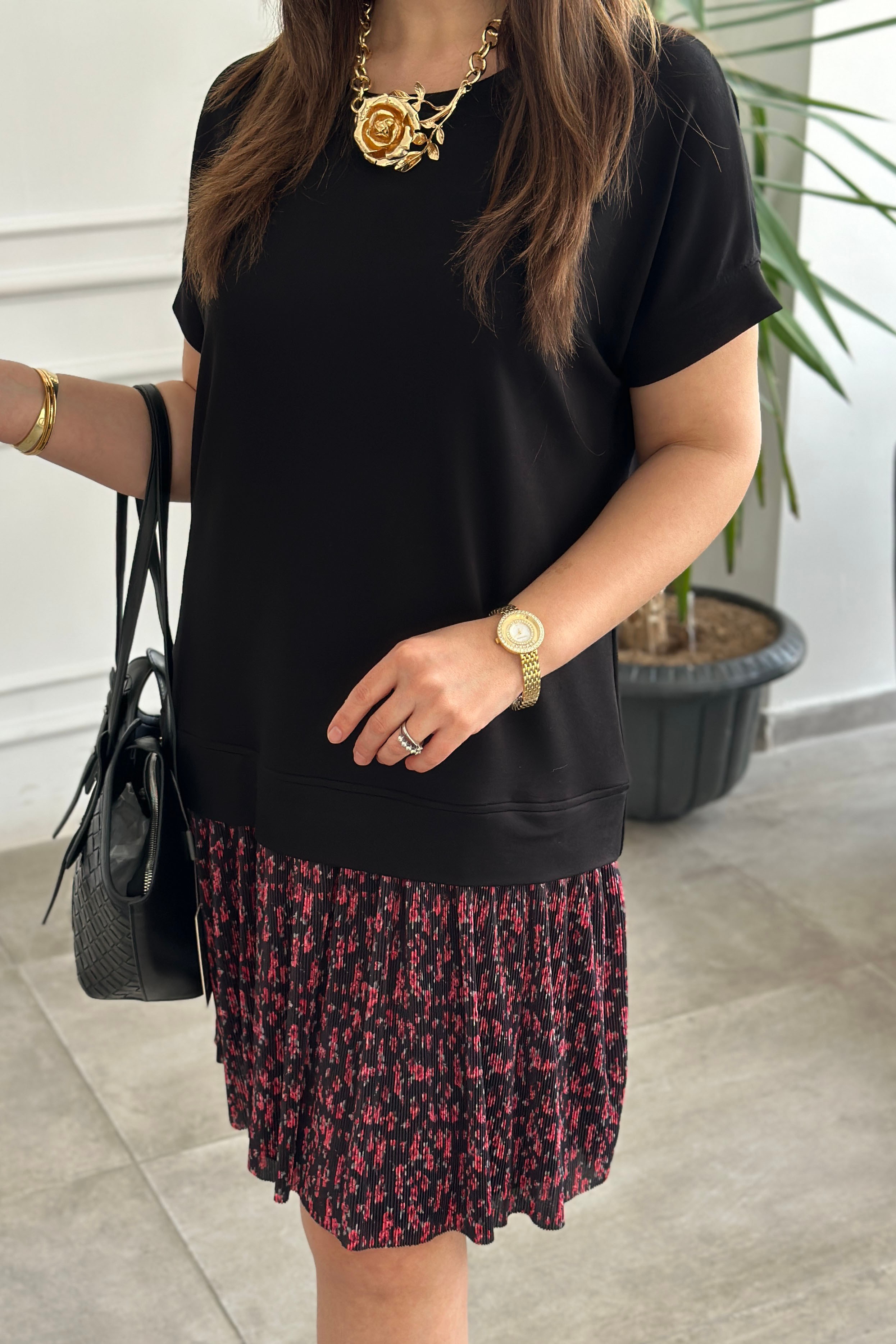 Çiçek Pilise Detaylı Sweat Elbise