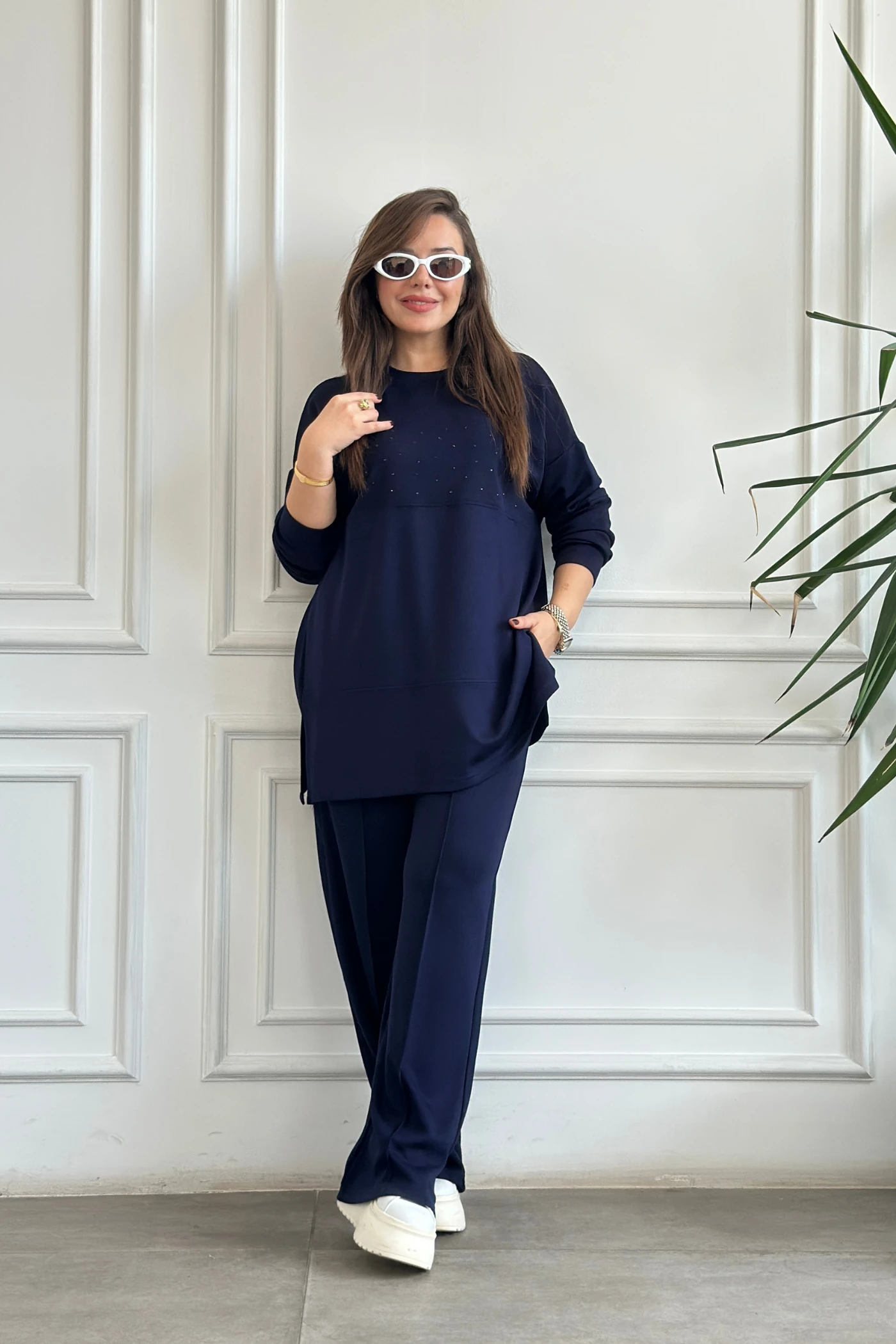 Önü Taş Detaylı Takım - LACIVERT