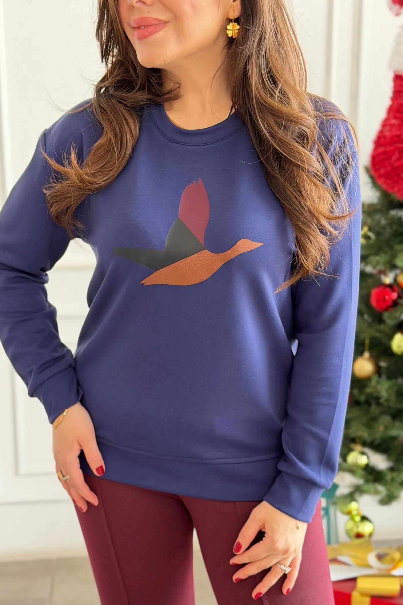 Önü Kuş Baskılı Sweat  - LACIVERT