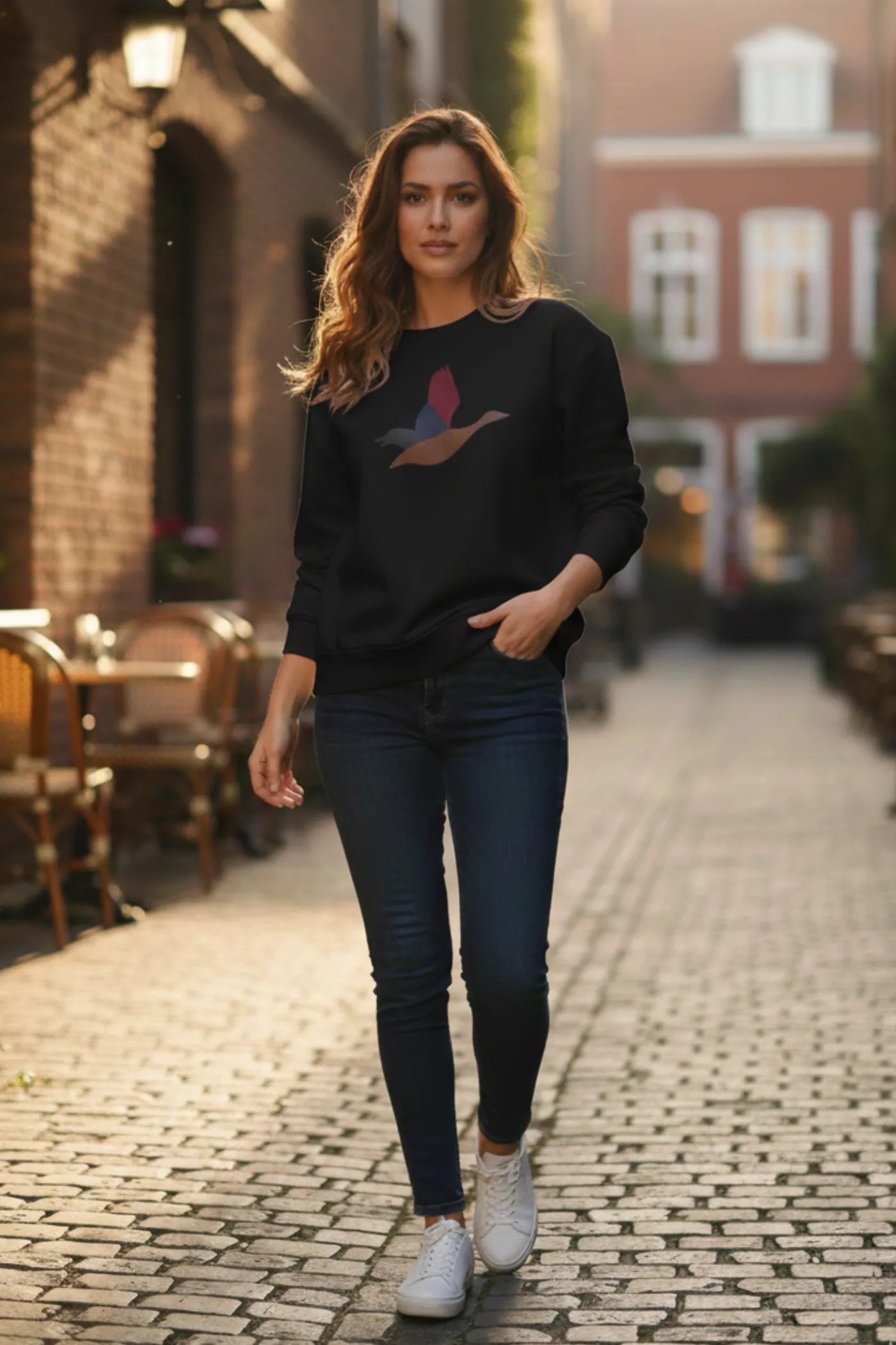 Önü Kuş Baskılı Sweat  - SIYAH