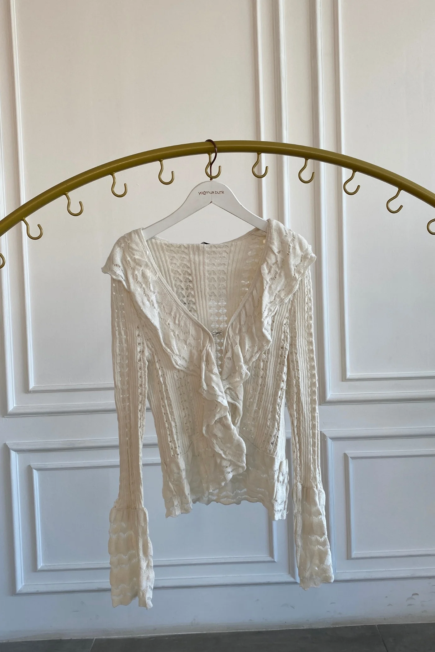 Fırfırlı Triko Hırka - EKRU