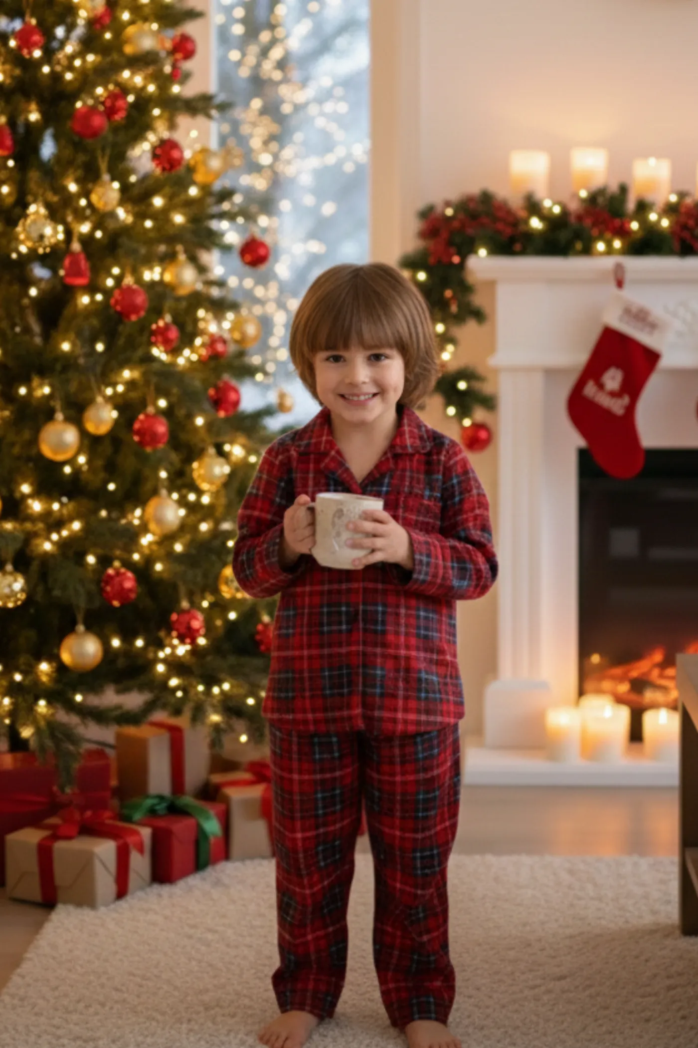 Çocuk Ekose Desenli Pijama Takımı