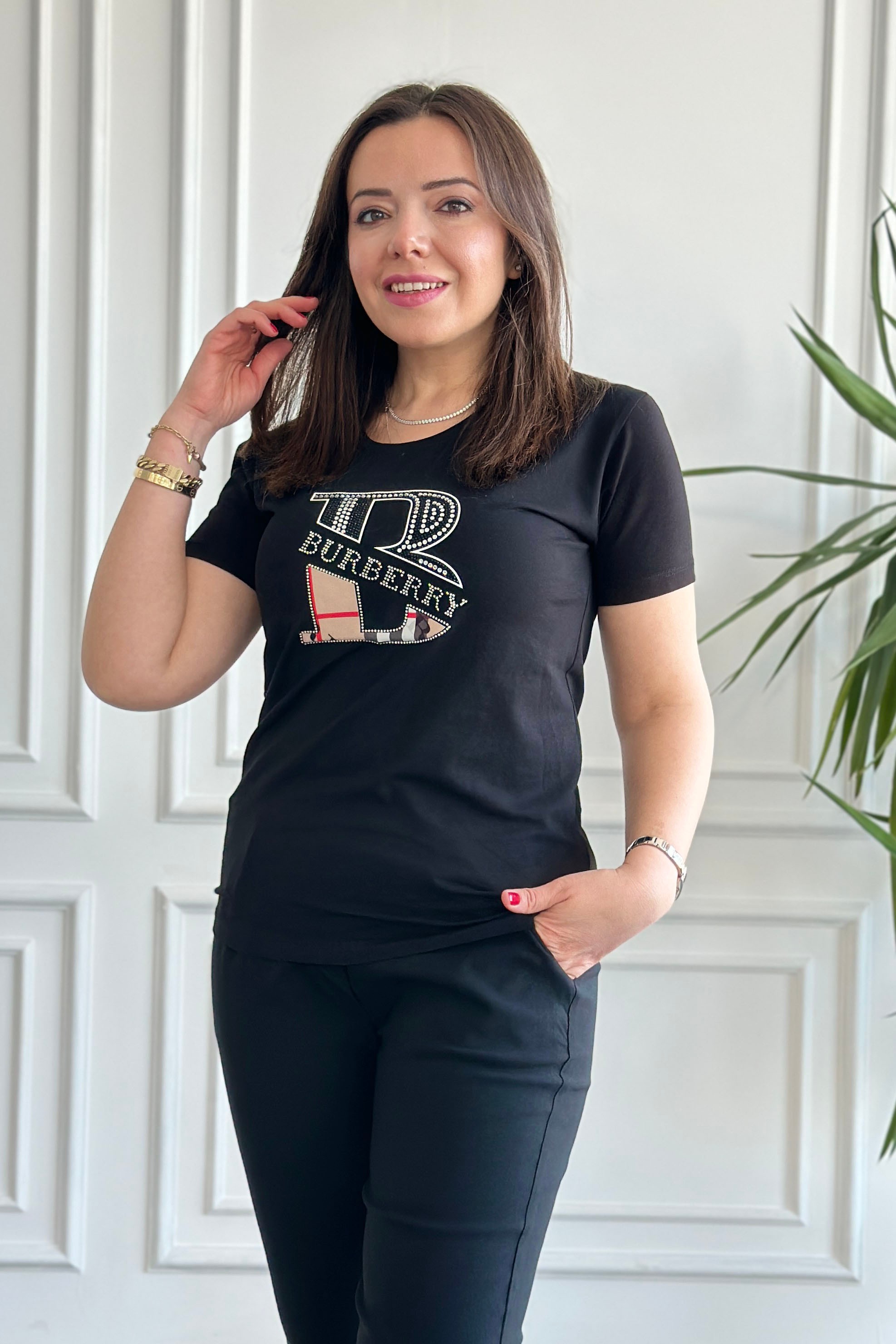 Bisiklet Yaka Yazı Ve Taş Detaylı T-Shirt