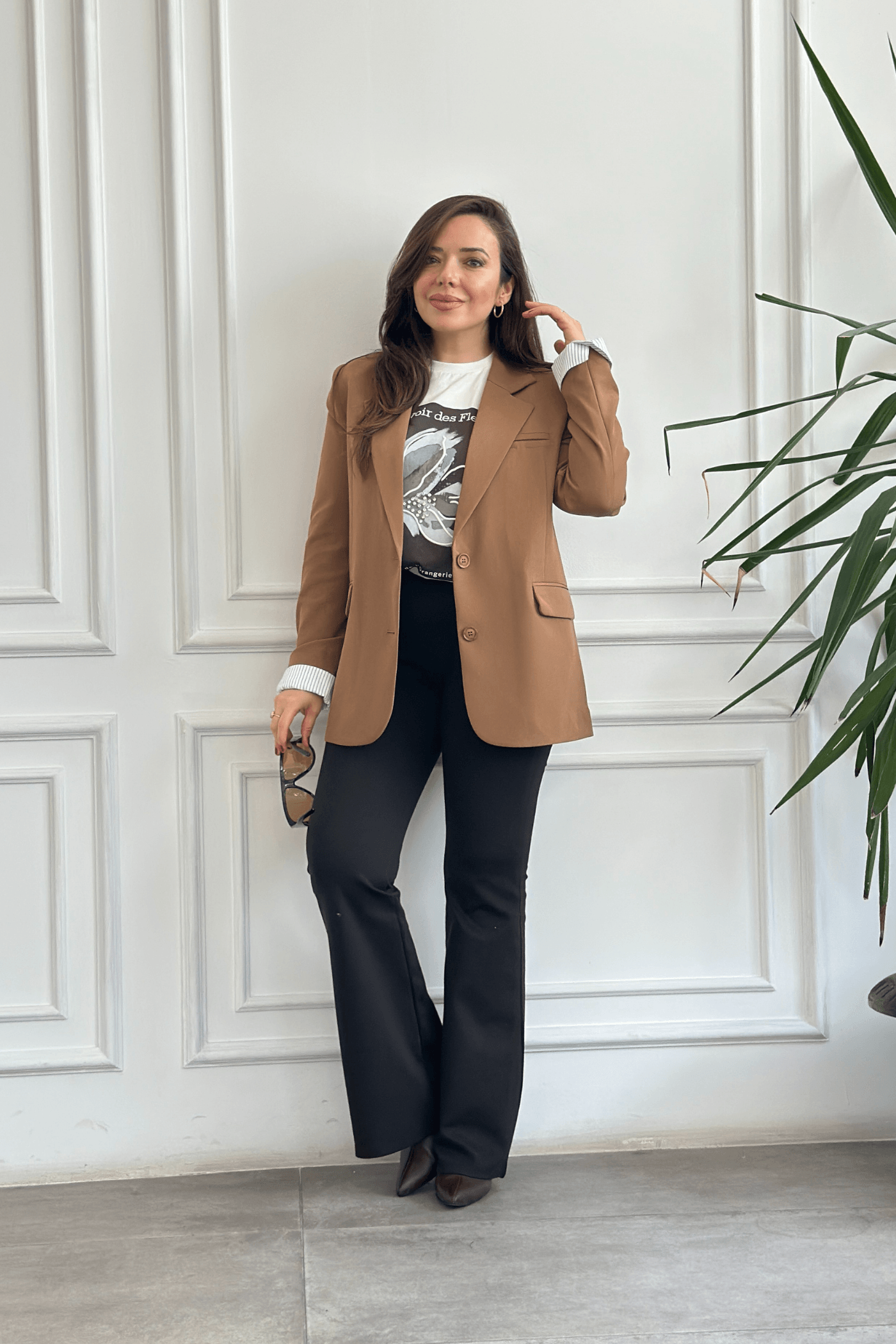 Oversize Çizgi Garnili Blazer Ceket