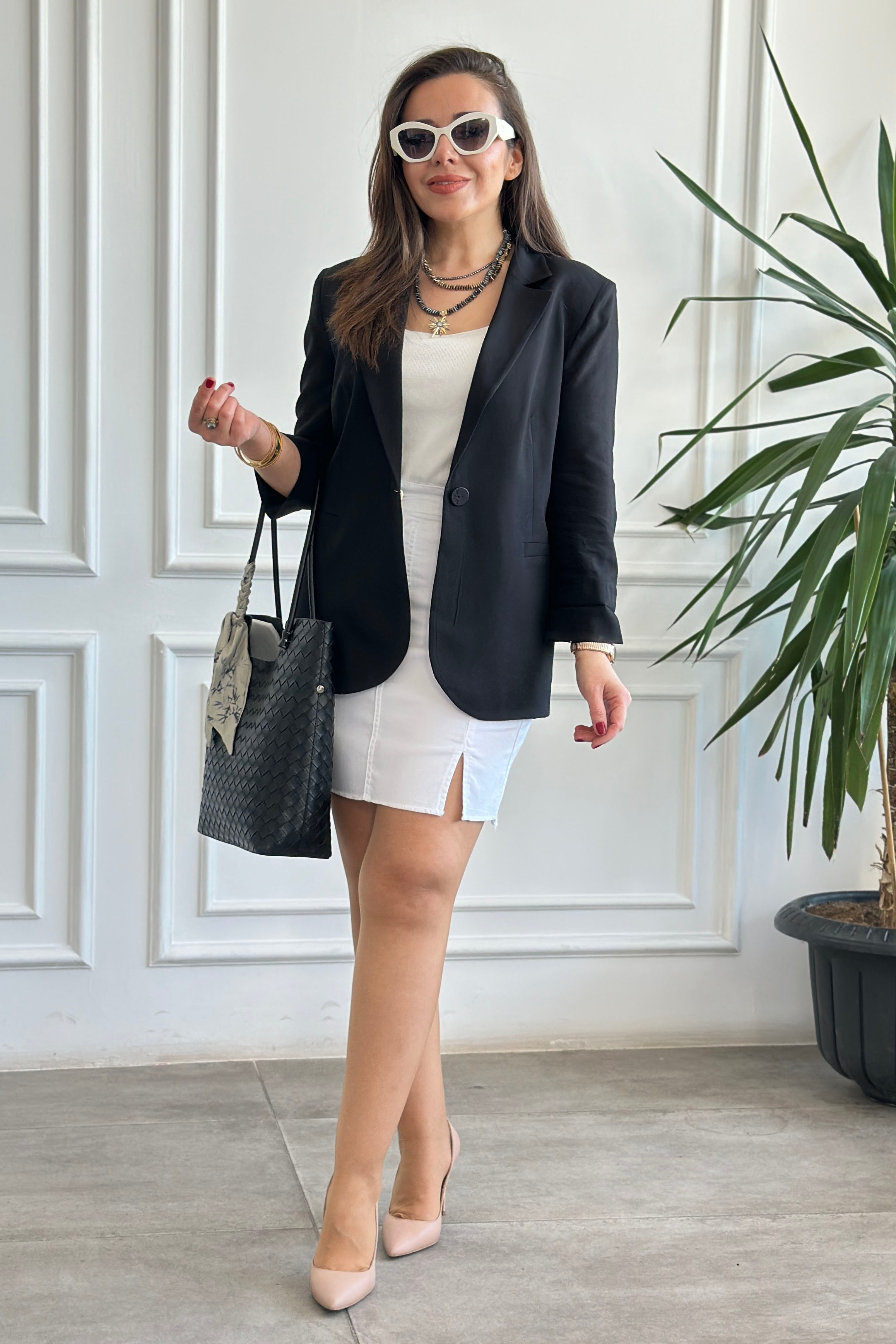 Tek Düğme Detaylı Blazer Ceket - SIYAH