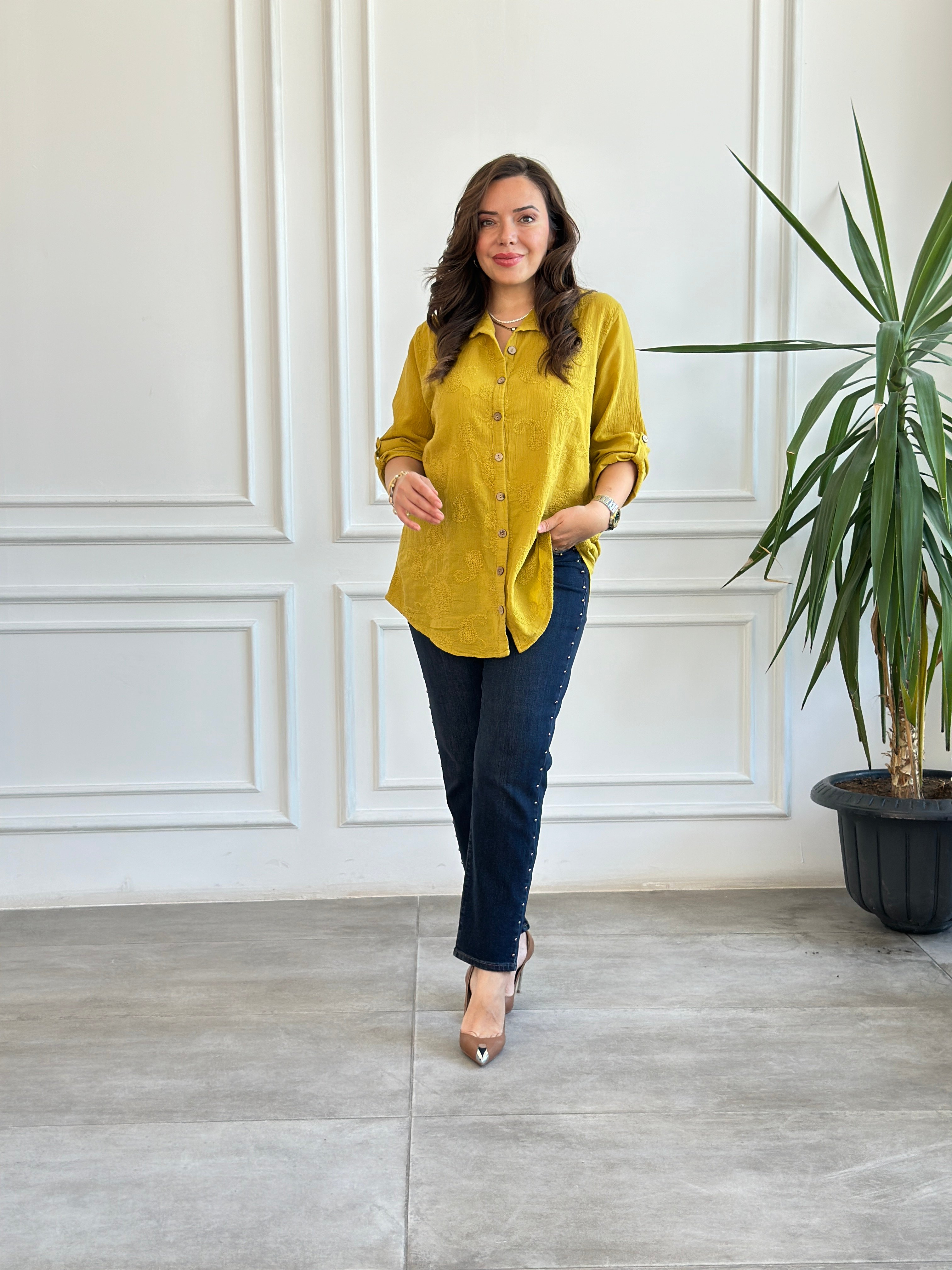 Cep Ve Yanları Drop Taş Detaylı Mom Jean - KAHVE TINT