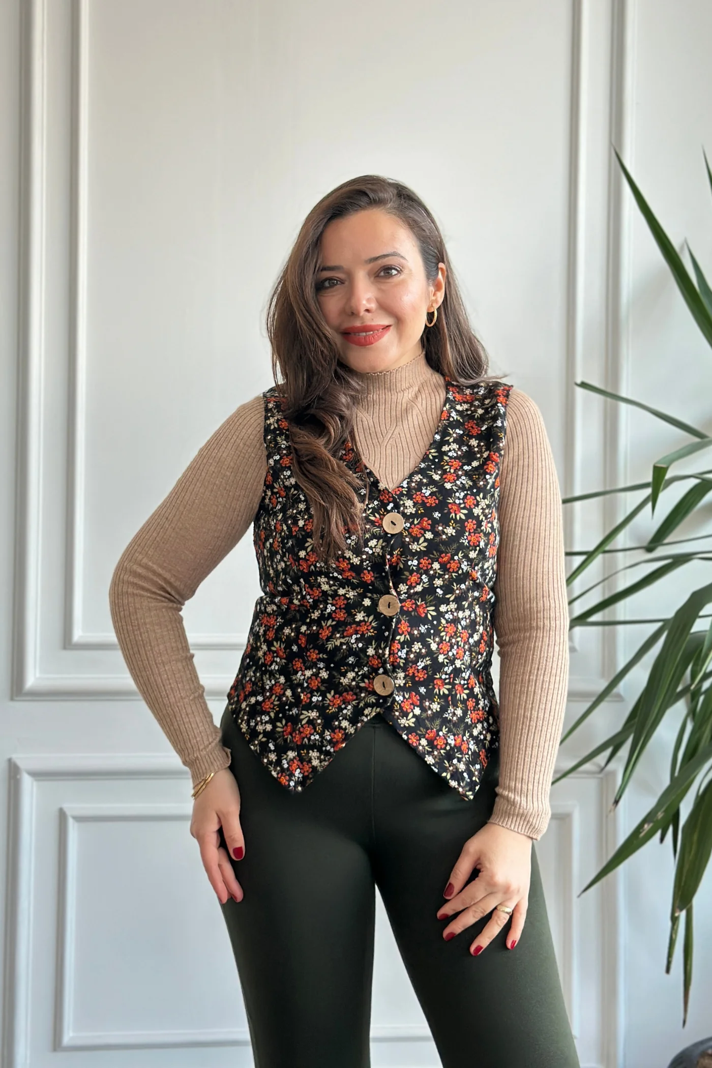 Desenli Pazen Yelek - KIREMIT