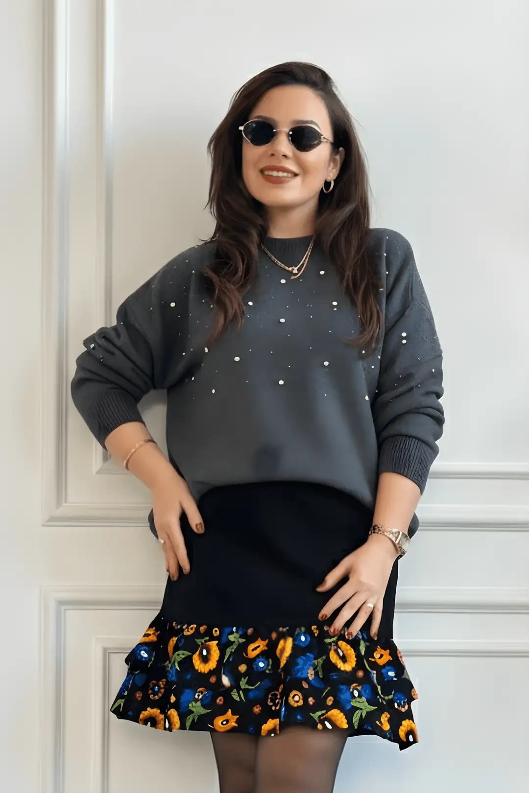 Bisiklet Yaka Taş Detaylı Kazak