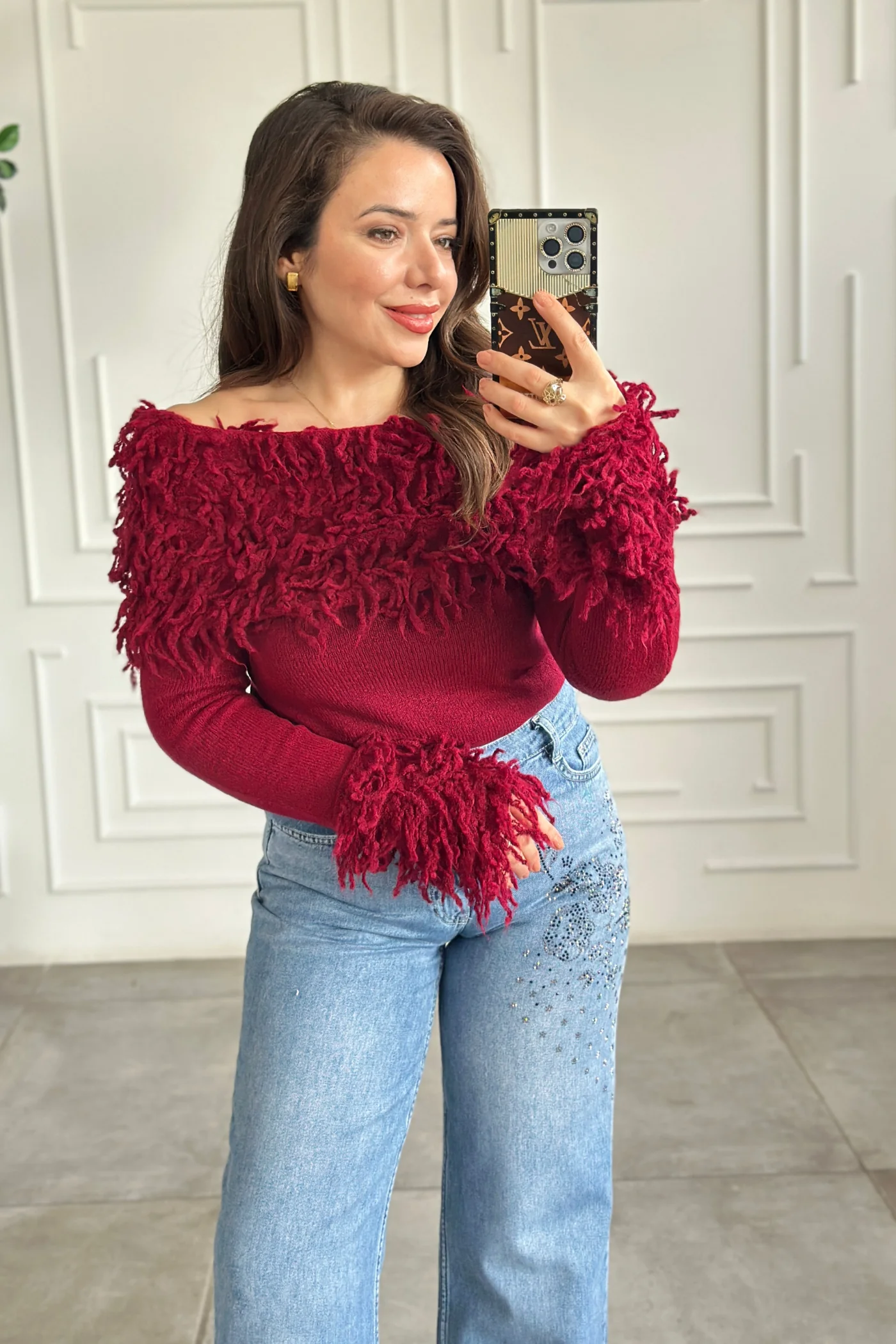 Ön Ve Arka Cebi Taş Detaylı Palazzo Kot Pantolon