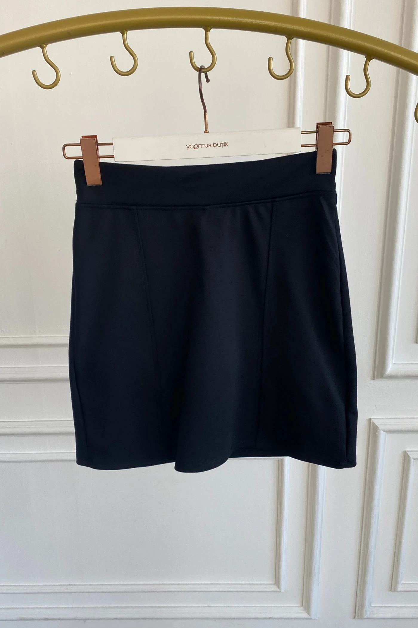 Tek Yırtmaç Detaylı Çelik Örme Şort Etek - SIYAH