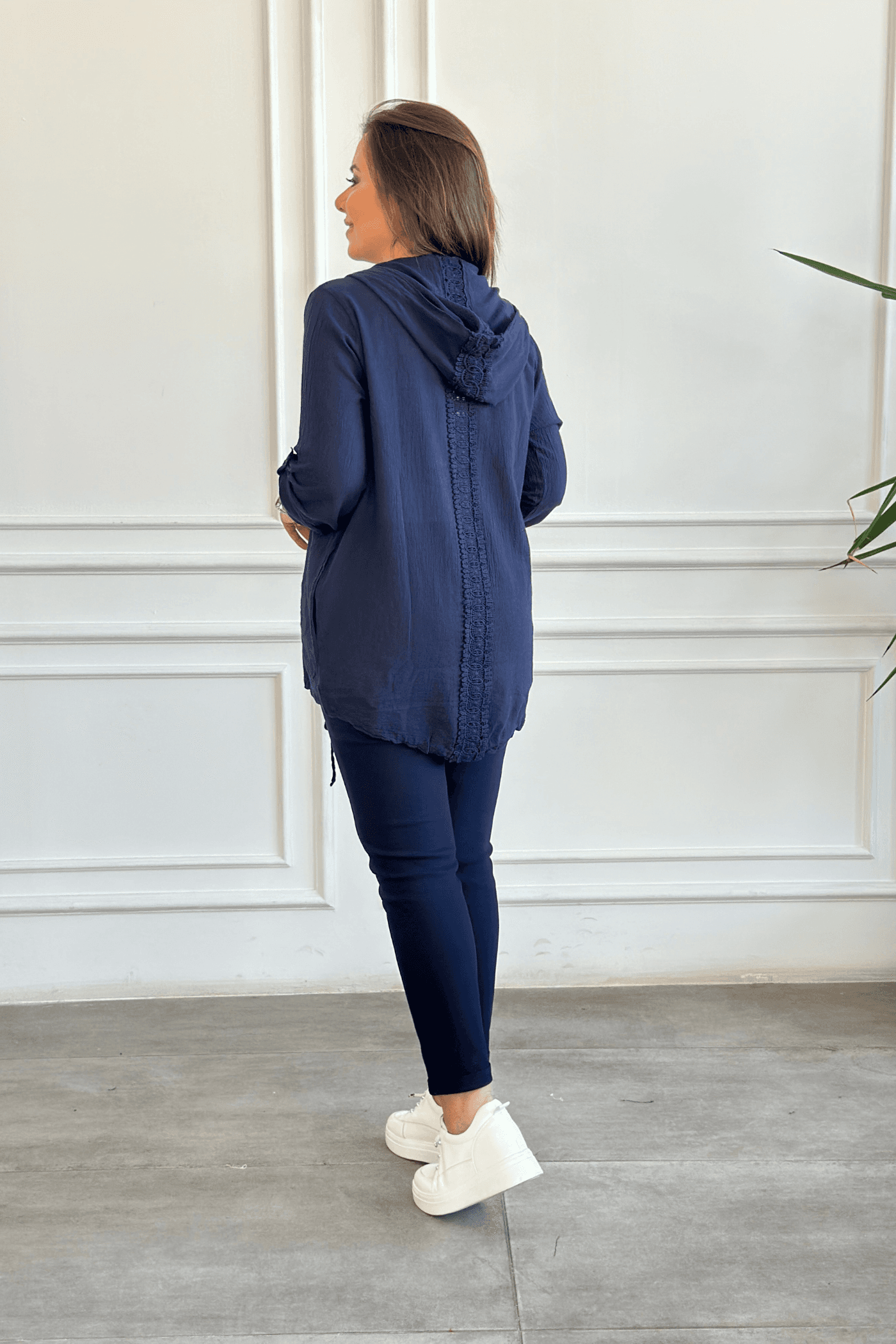 Beli Lastikli Duble Paça Pantolon - LACIVERT
