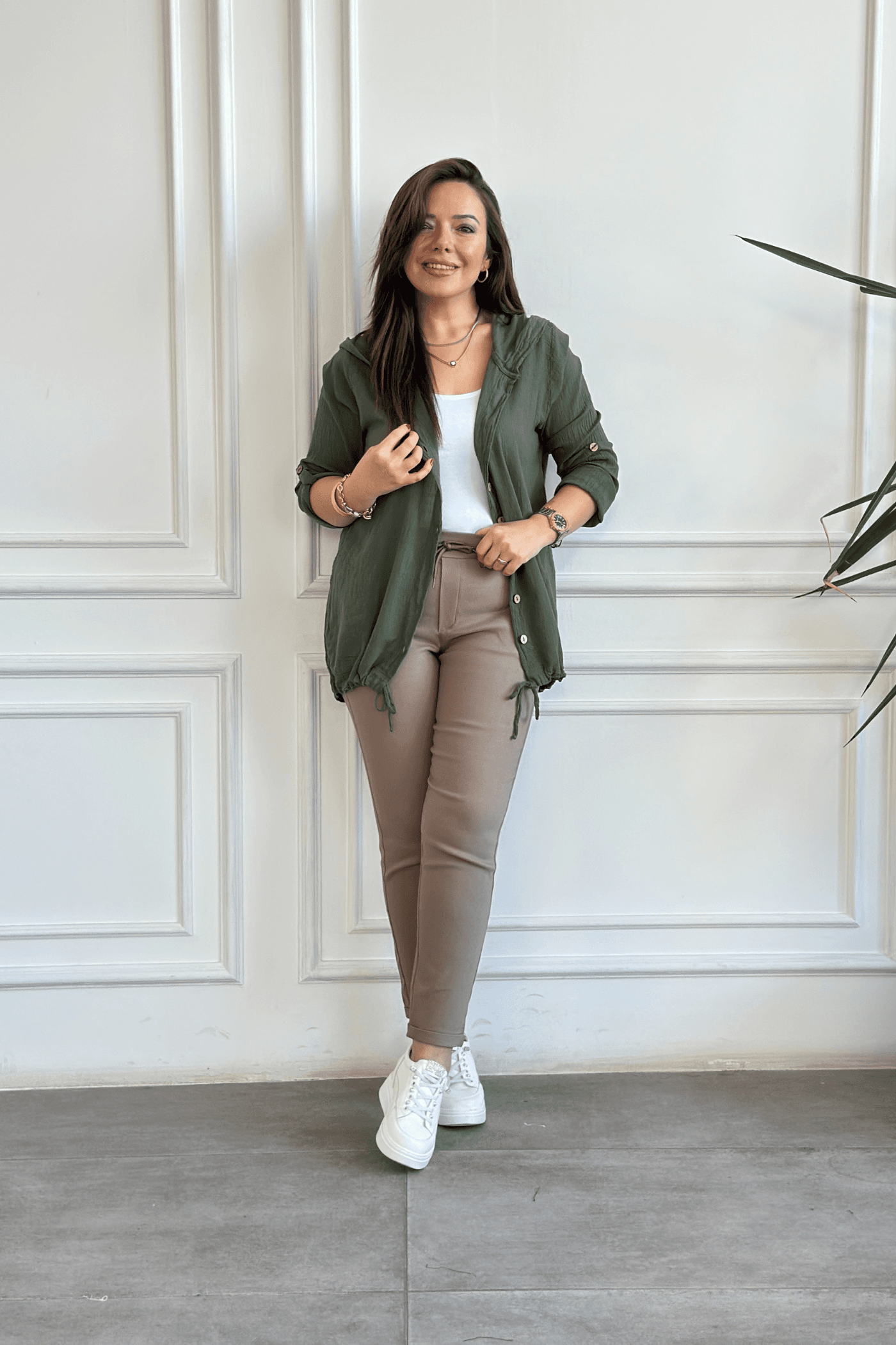 Beli Lastikli Duble Paça Pantolon - VIZON