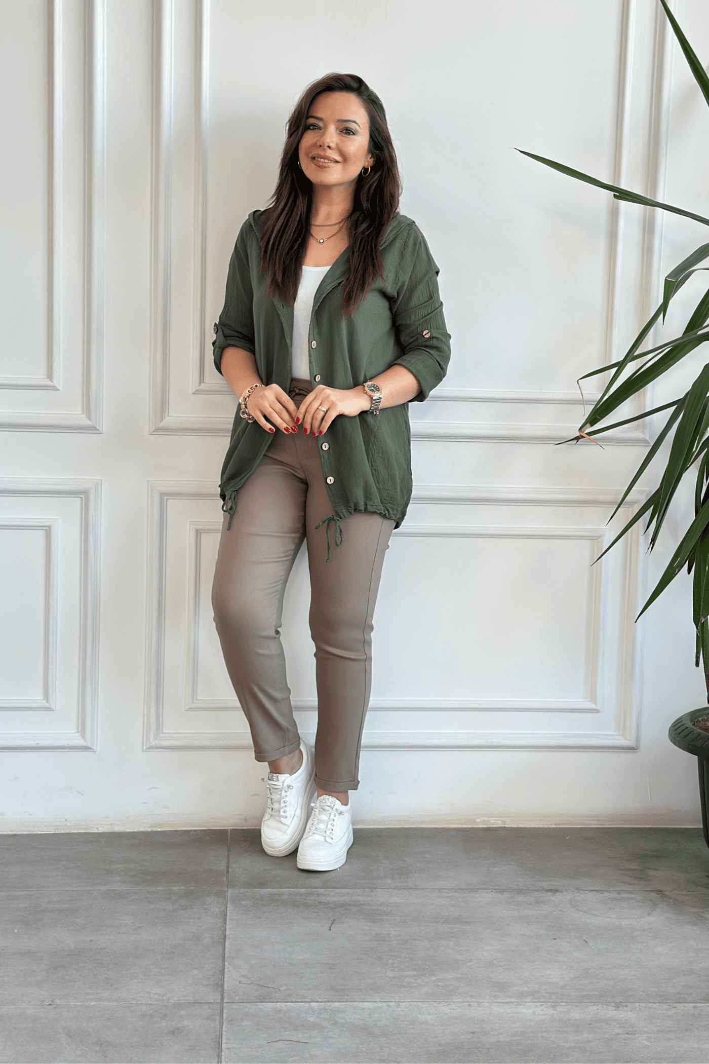 Beli Lastikli Duble Paça Pantolon - VIZON