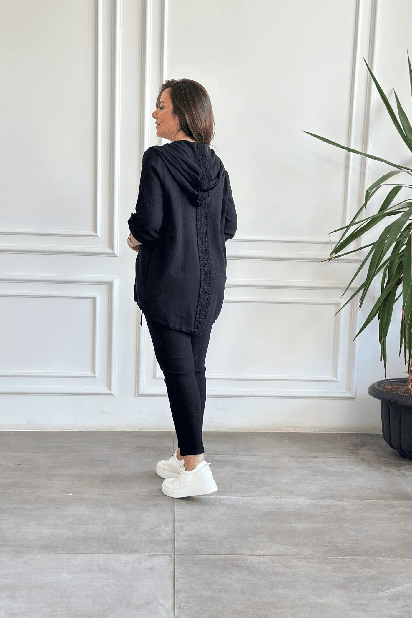 Beli Lastikli Duble Paça Pantolon - SIYAH