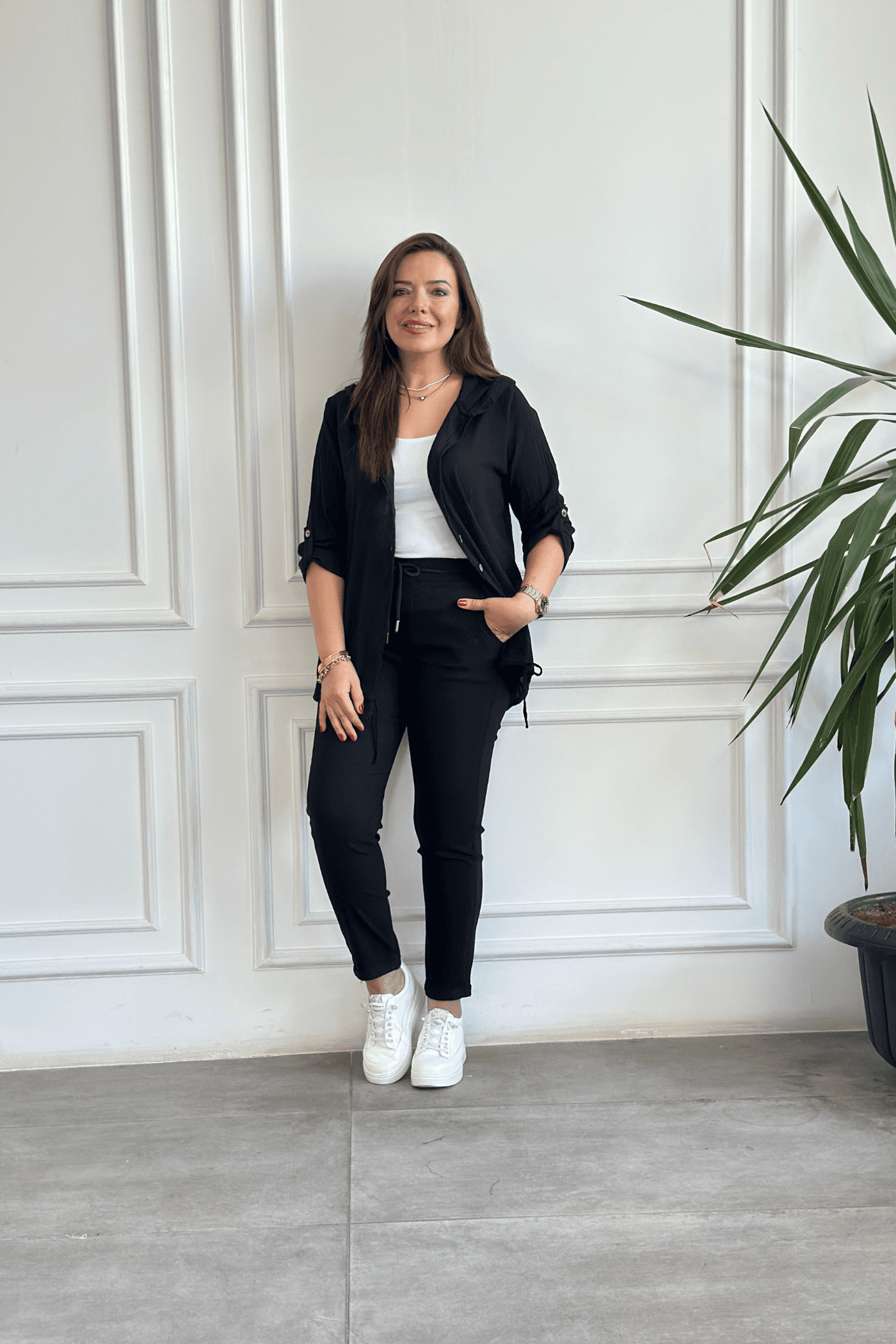Beli Lastikli Duble Paça Pantolon - SIYAH