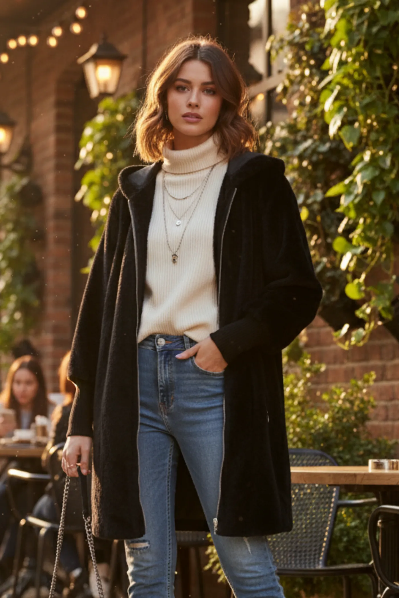 Önden Cep Fermuarlı Peluş Kaban