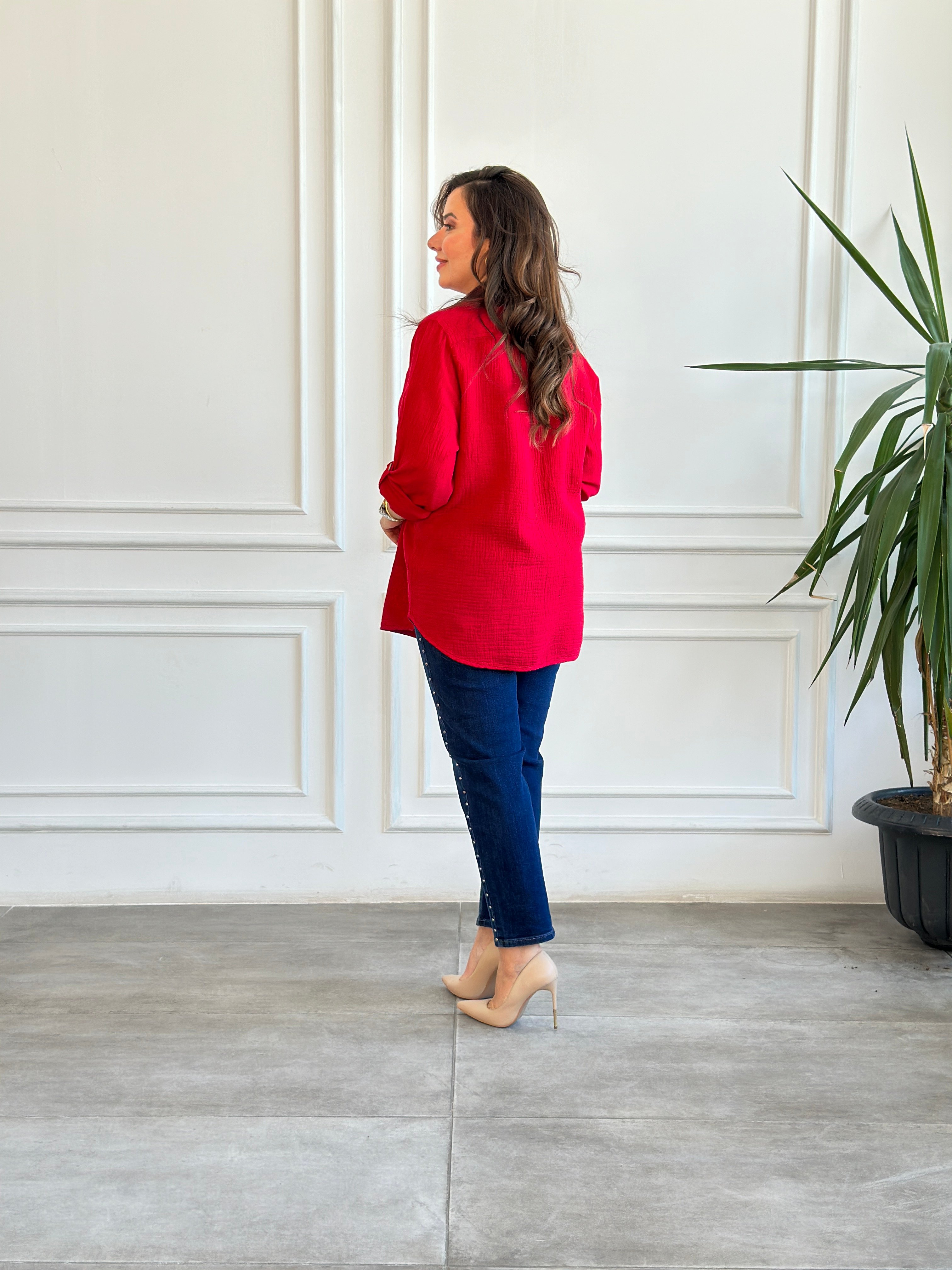 Cep Ve Yanları Drop Taş Detaylı Mom Jean