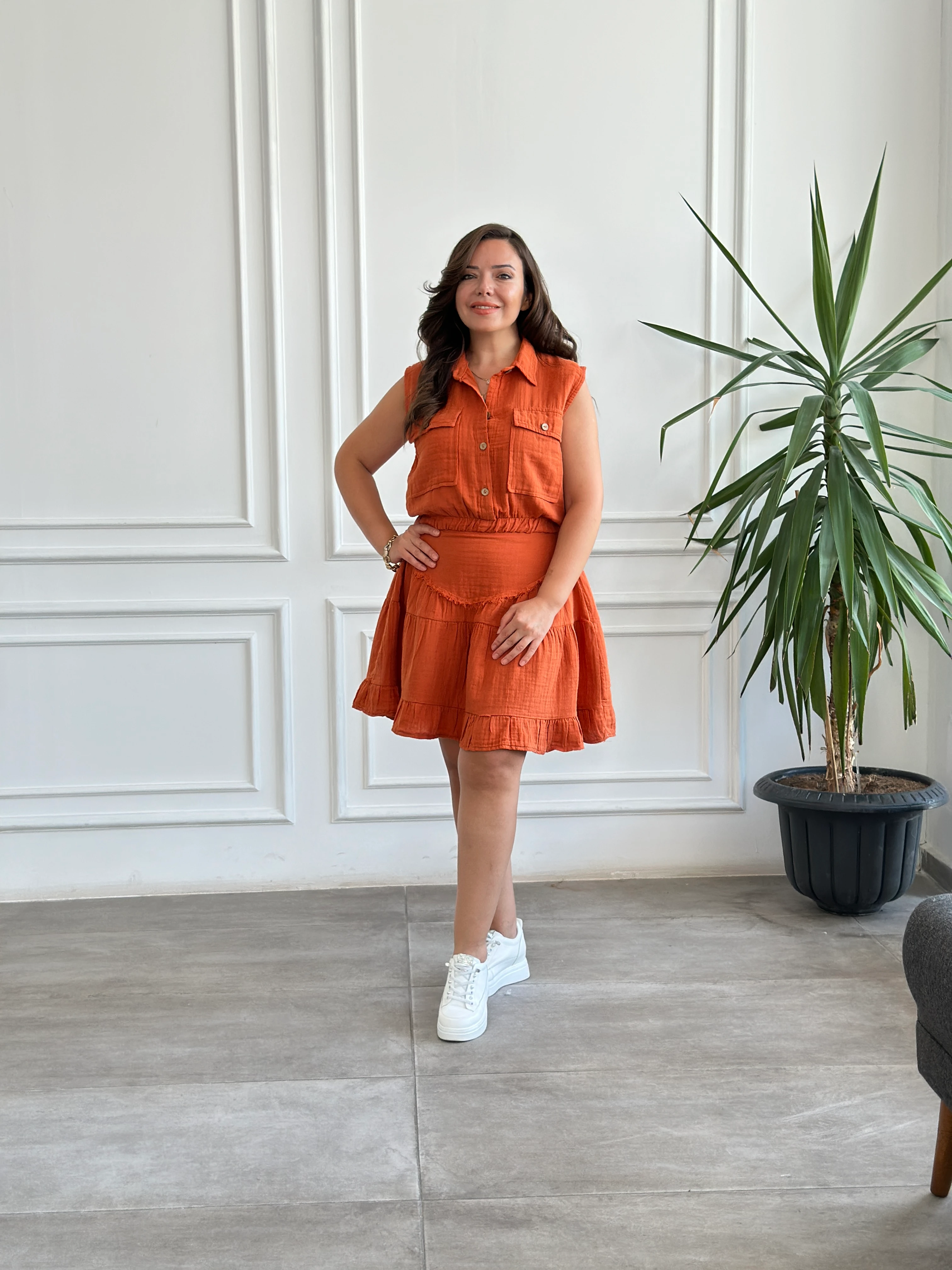 Pis Dikiş Müslin Etek - KIREMIT