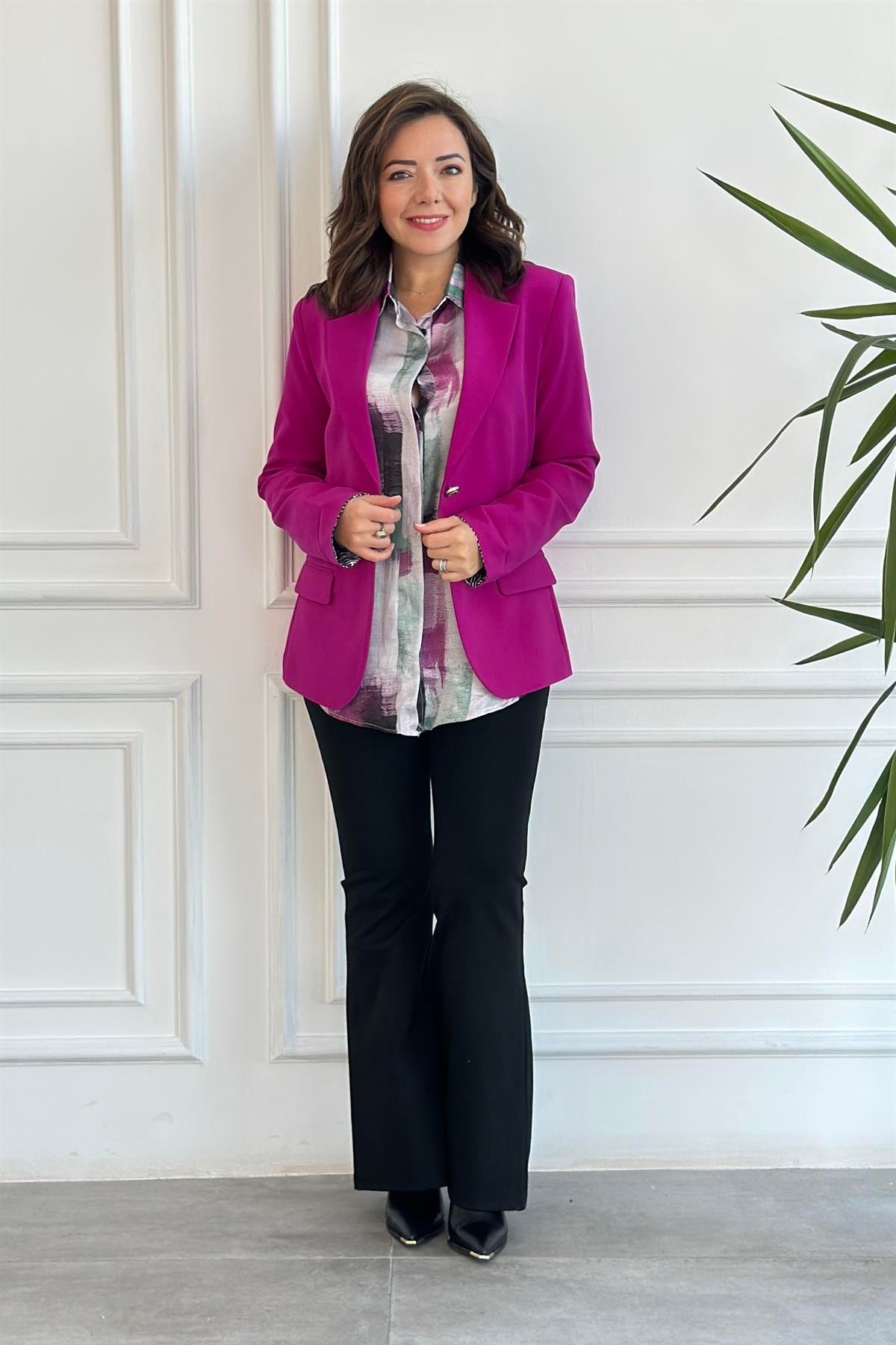 Manşetleri Ve Astarı Zebra Desenli Blazer Ceket