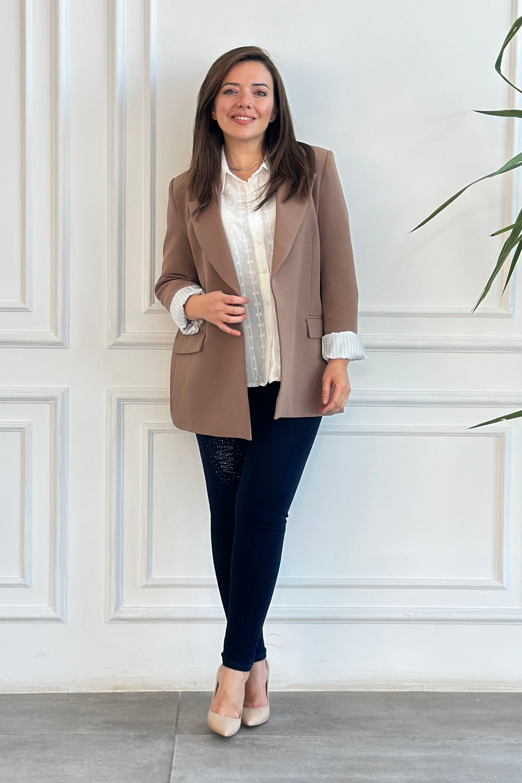 Kolu Katlamalı Blazer Ceket - KAHVERENGI