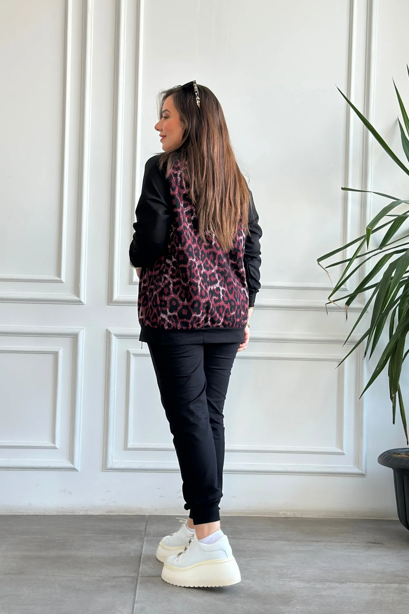 Leopar Detaylı Fermuarlı Eşofman Takımı  - MURDUM