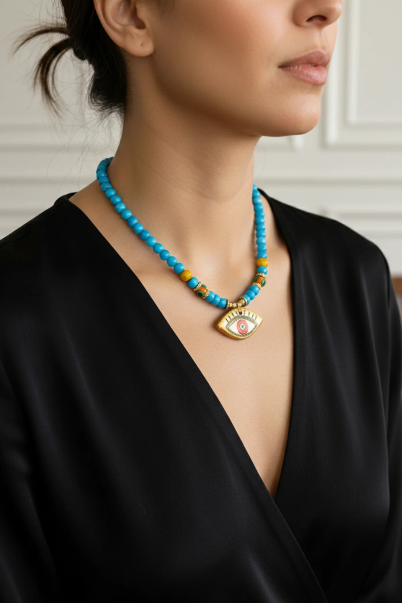 KLY18 Doğal Taş Ucu Göz Aksesuarlı Kolye 