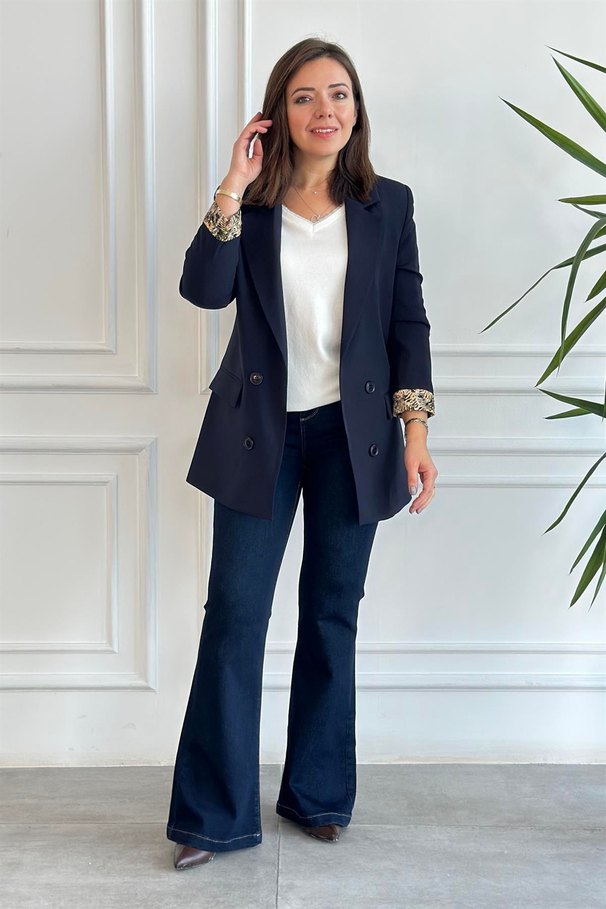 Manşetleri Ve Astarı Karışık Renkli Blazer Ceket