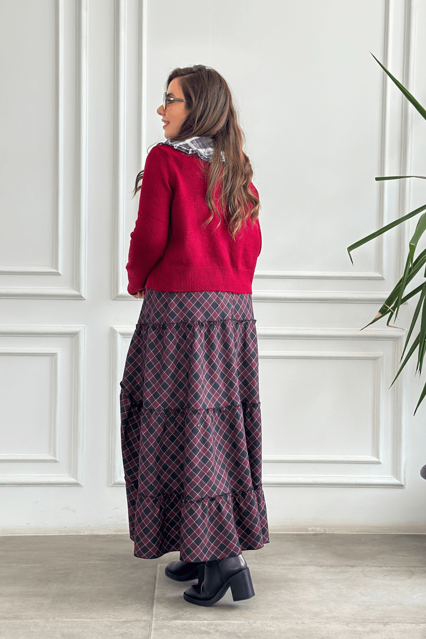 Yaka Detaylı Triko Hırka - BORDO