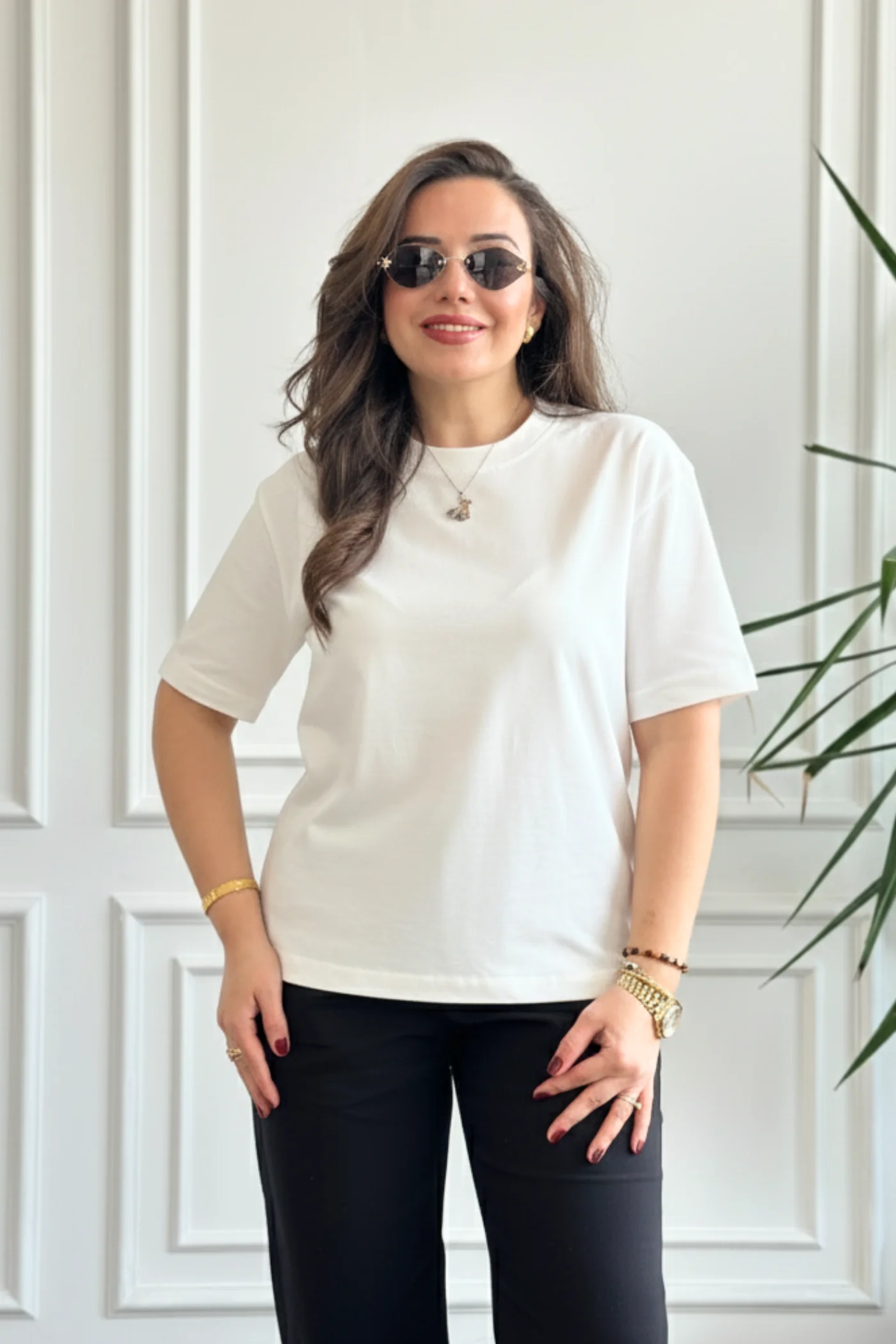 Bisiklet Yaka Kısa Kollu Düz T-Shirt - EKRU