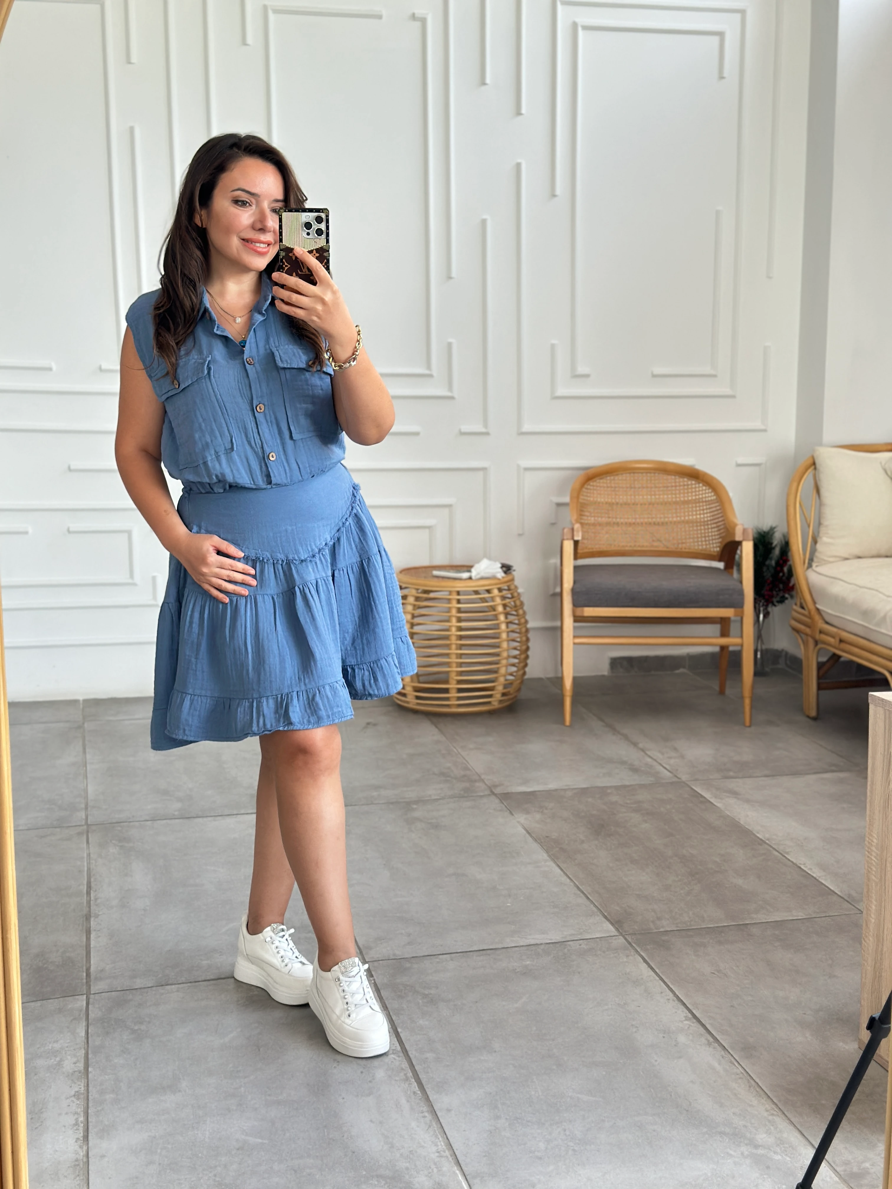 Pis Dikiş Müslin Etek - INDIGO