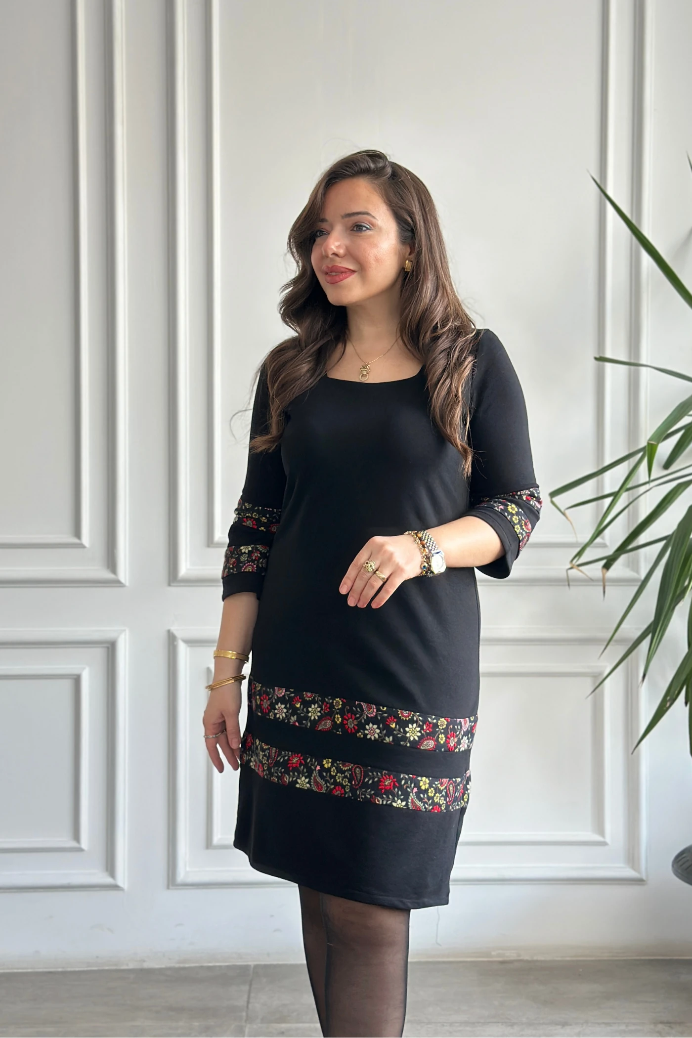 Etek Ve Kol Pazen Detaylı Pamuk Elbise - MINT KIRMIZI