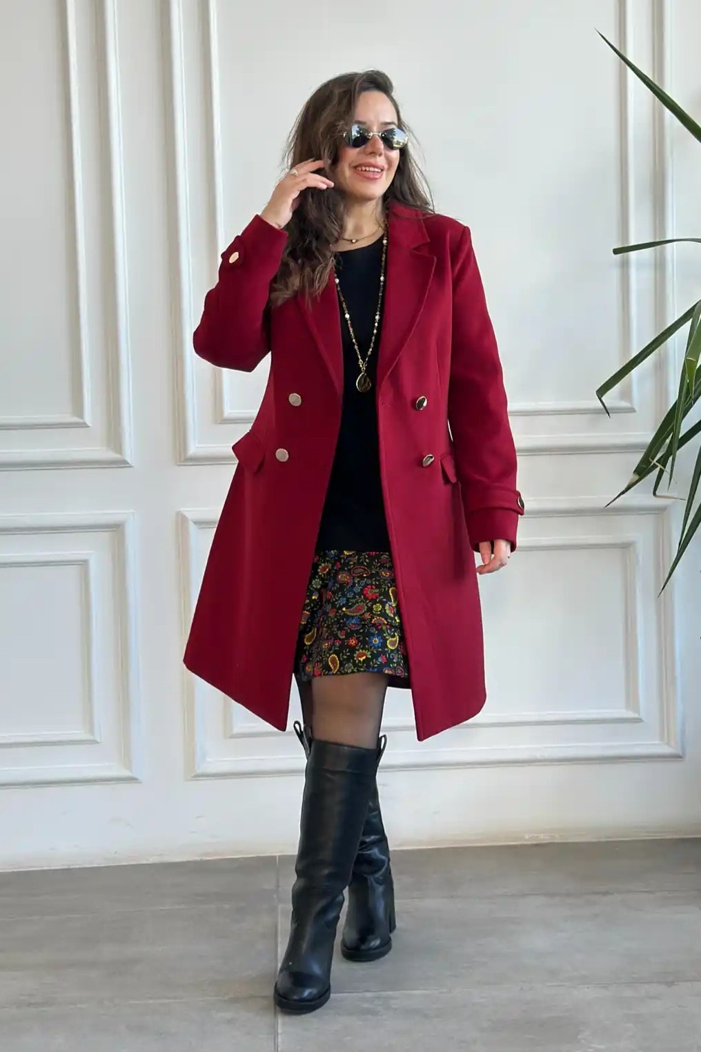 Düğme Detaylı Kaşe Kaban