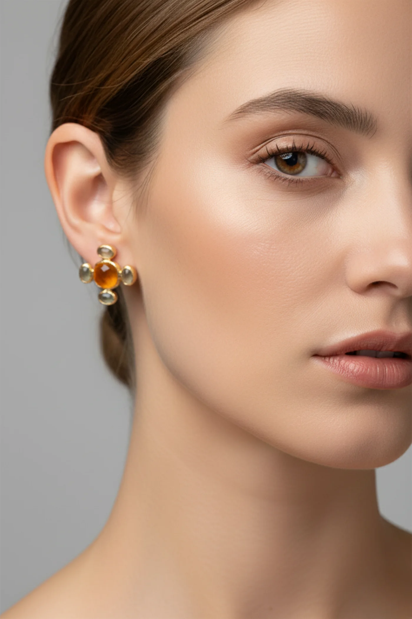 KP14 DOĞAL TAŞ DETAYLI KÜPE - KAHVERENGI