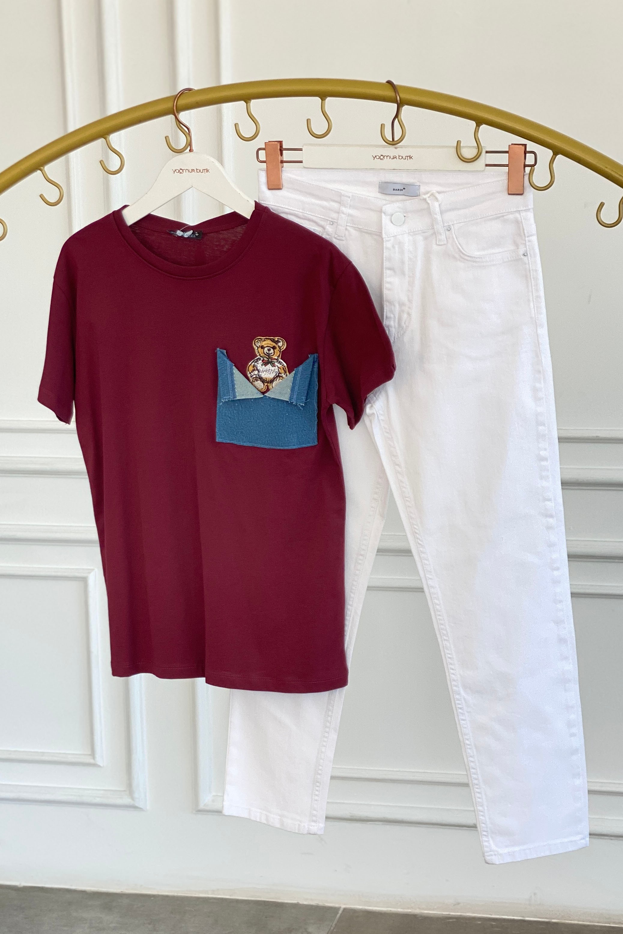 Cebi Ayıcık İşlemeli Kot Detaylı T-Shirt