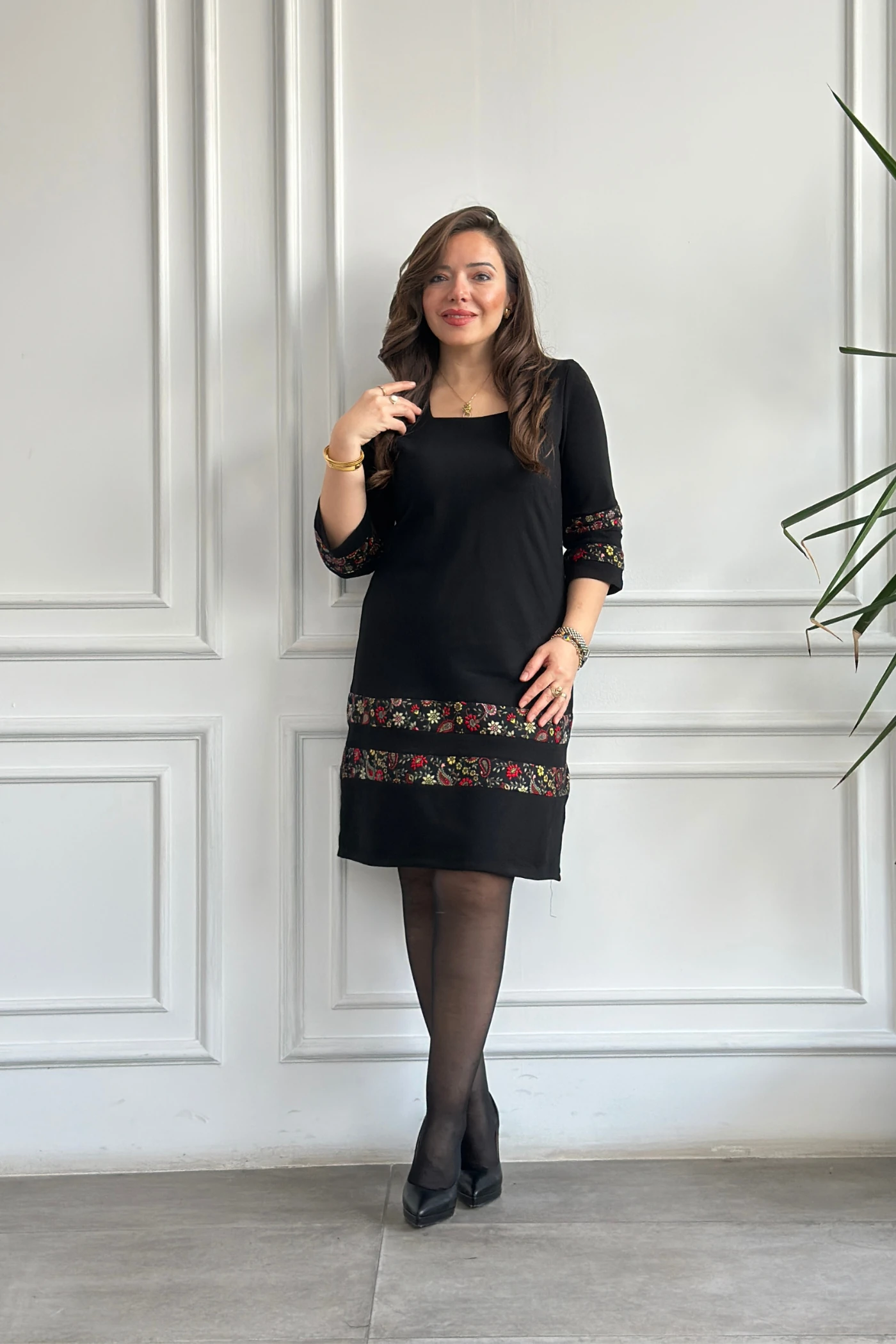 Etek Ve Kol Pazen Detaylı Pamuk Elbise - MINT KIRMIZI