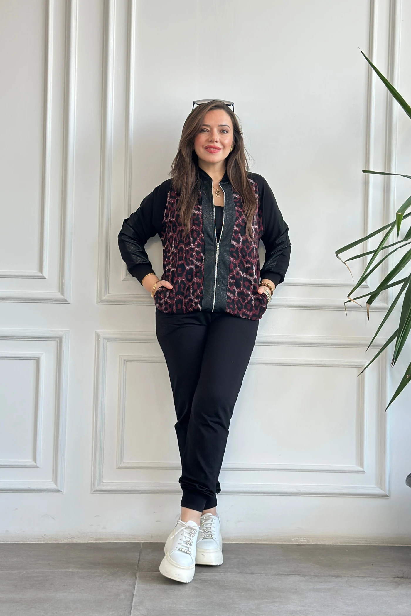 Leopar Detaylı Fermuarlı Eşofman Takımı  - MURDUM