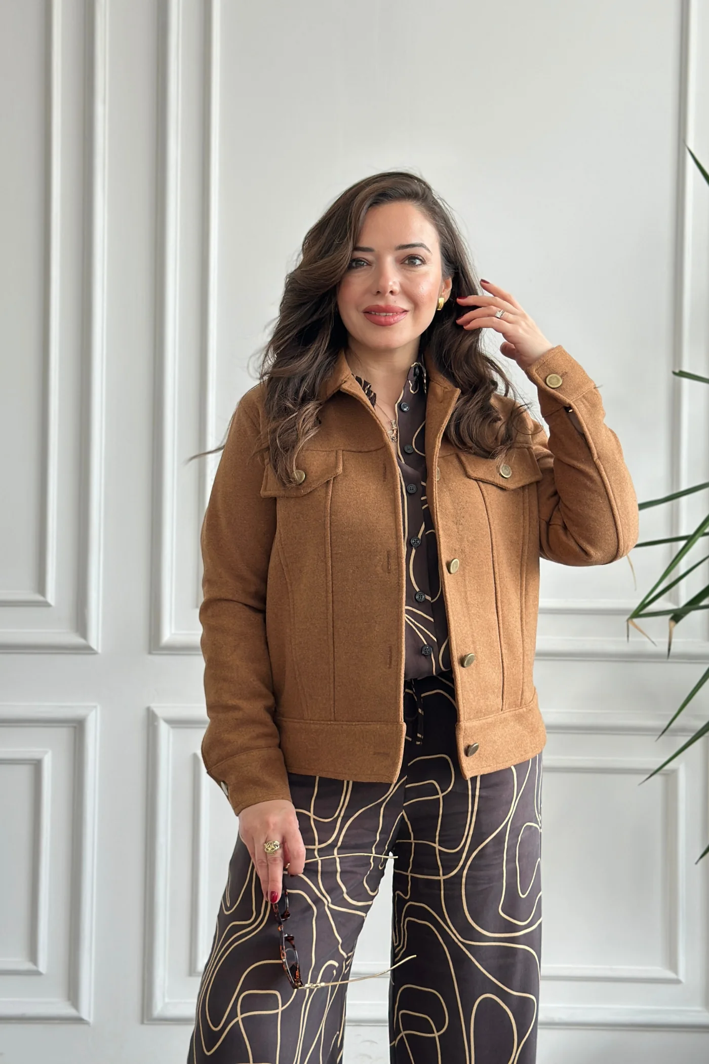 Metal Düğme Detaylı Kaşe Ceket - CAMEL