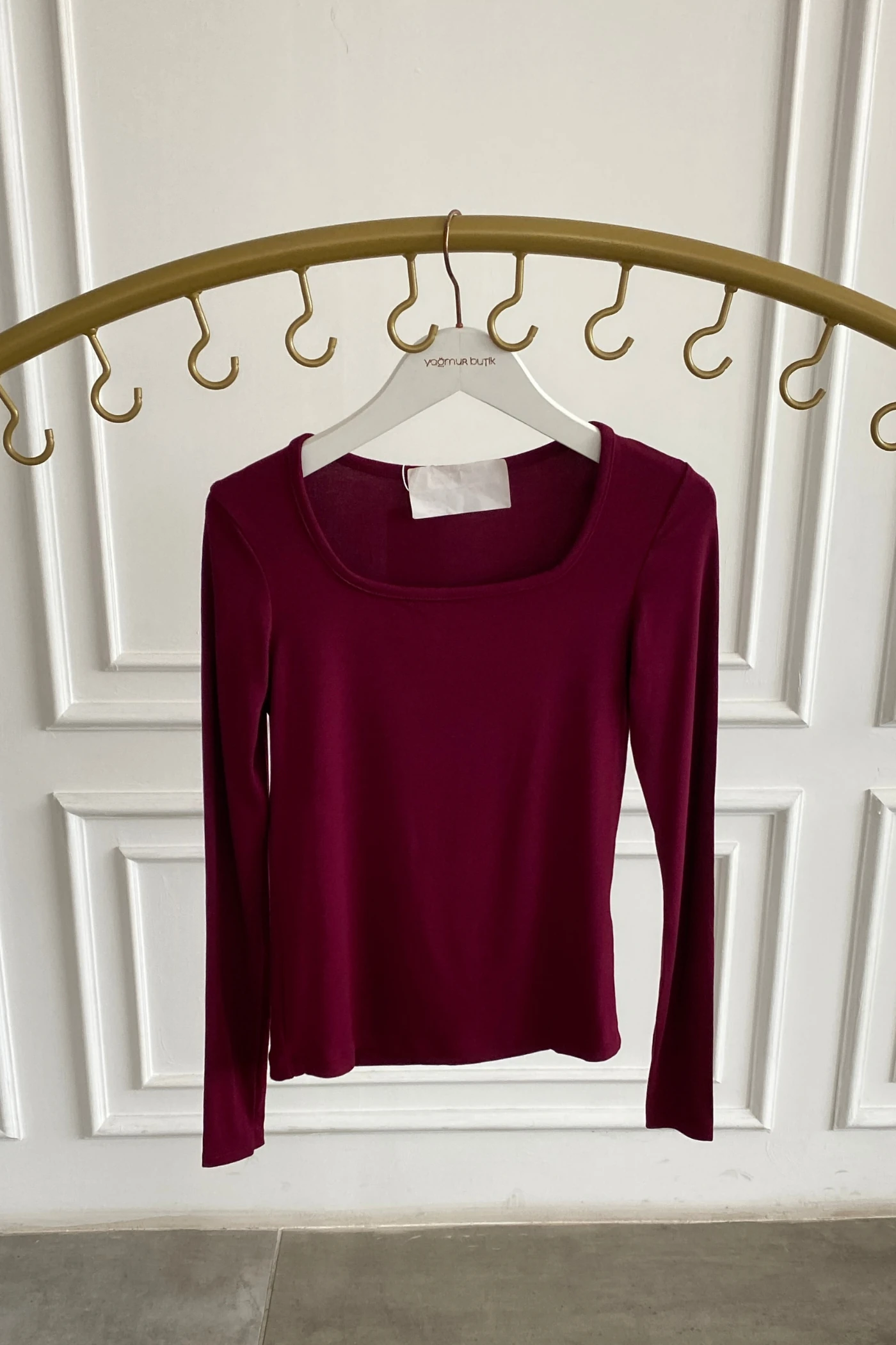 Kare Yaka Uzun Kollu Badi - BORDO